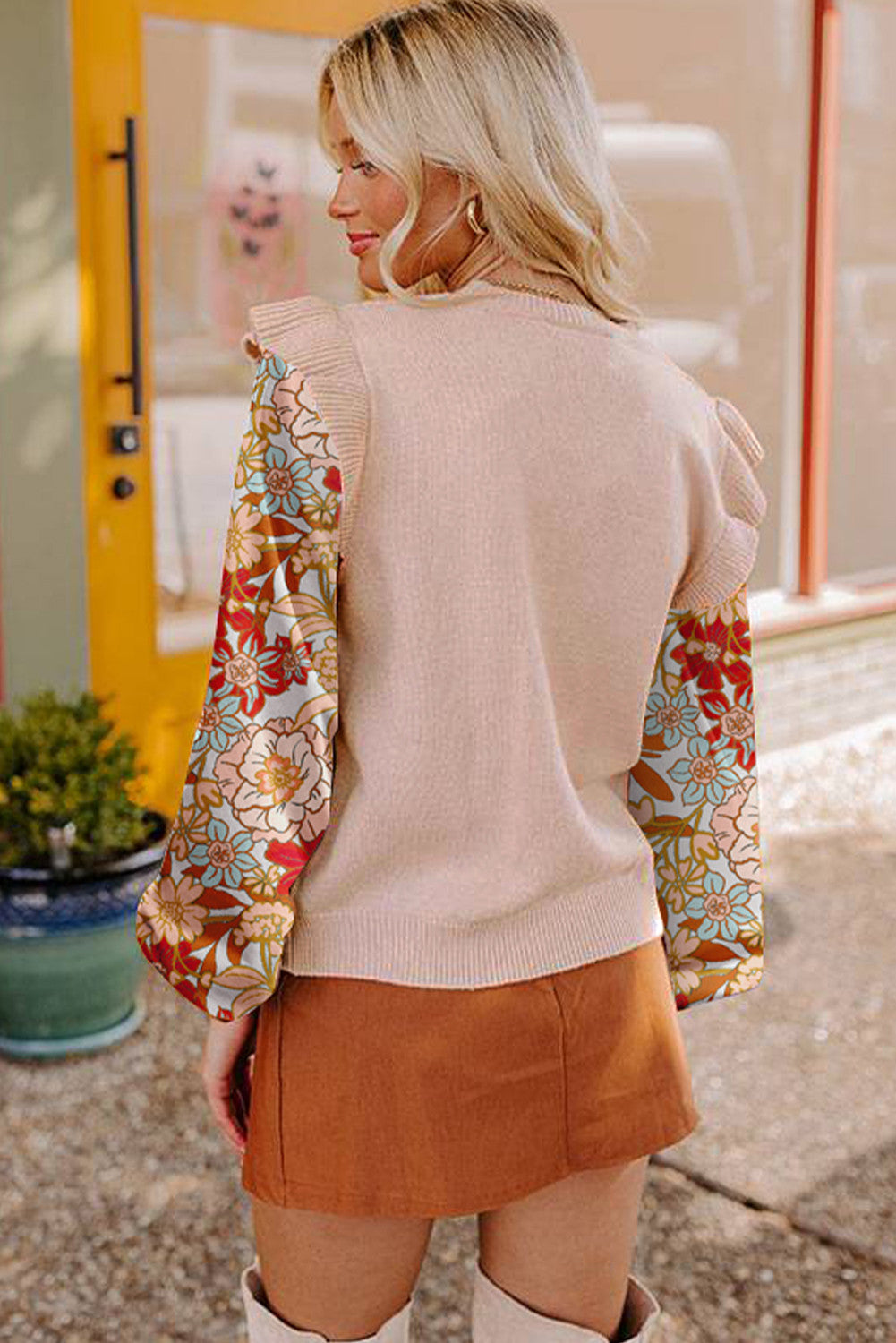 Cable Knit Ruffle Contrast Top