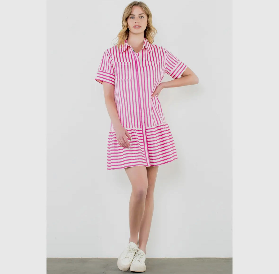 Pink Button Down Striped Dress