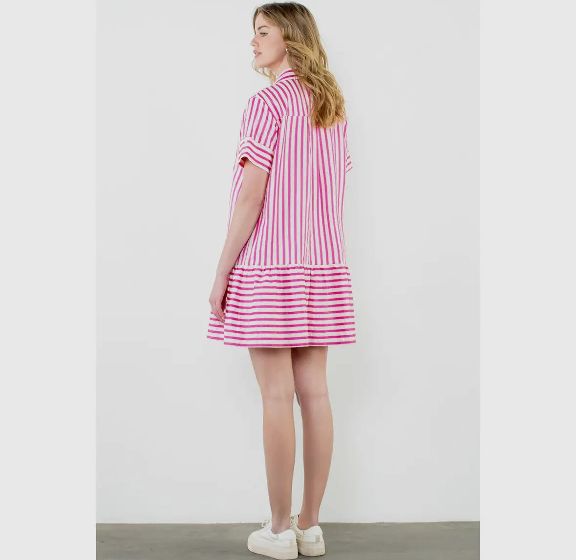 Pink Button Down Striped Dress