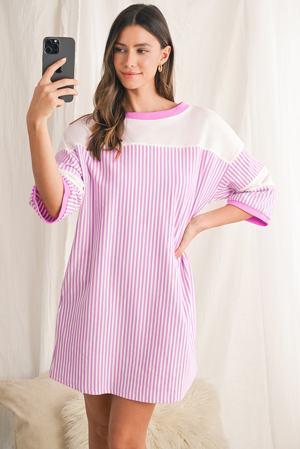 Pink Stripped Patchwork Dress