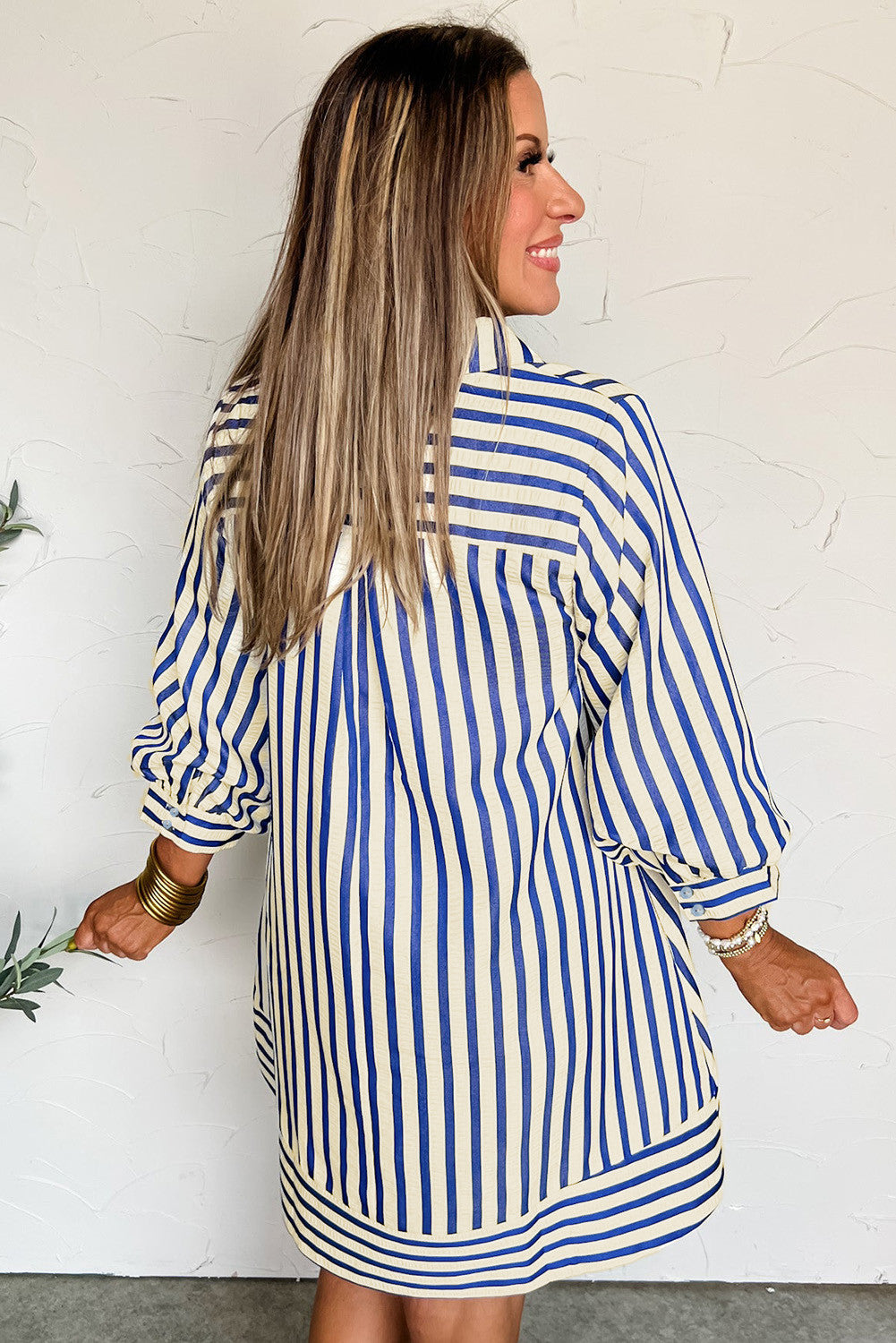 Blue Stripped Button Up Dress