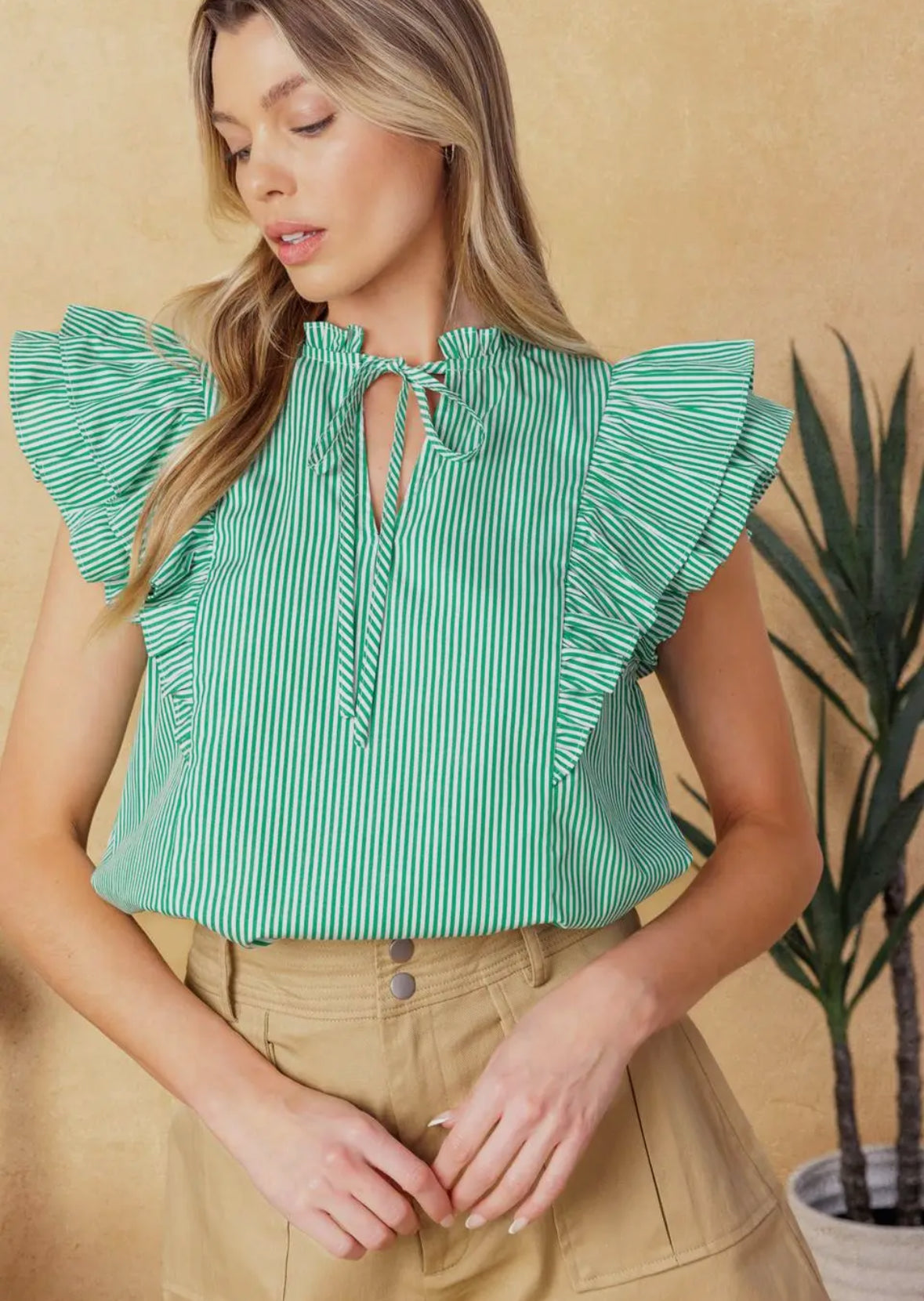 Striped Flutter Sleeve Top