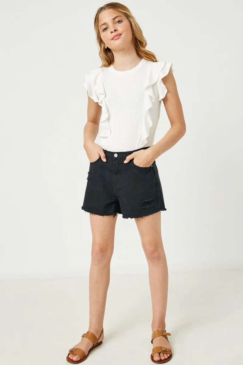 Distressed Washed Color Denim Shorts
