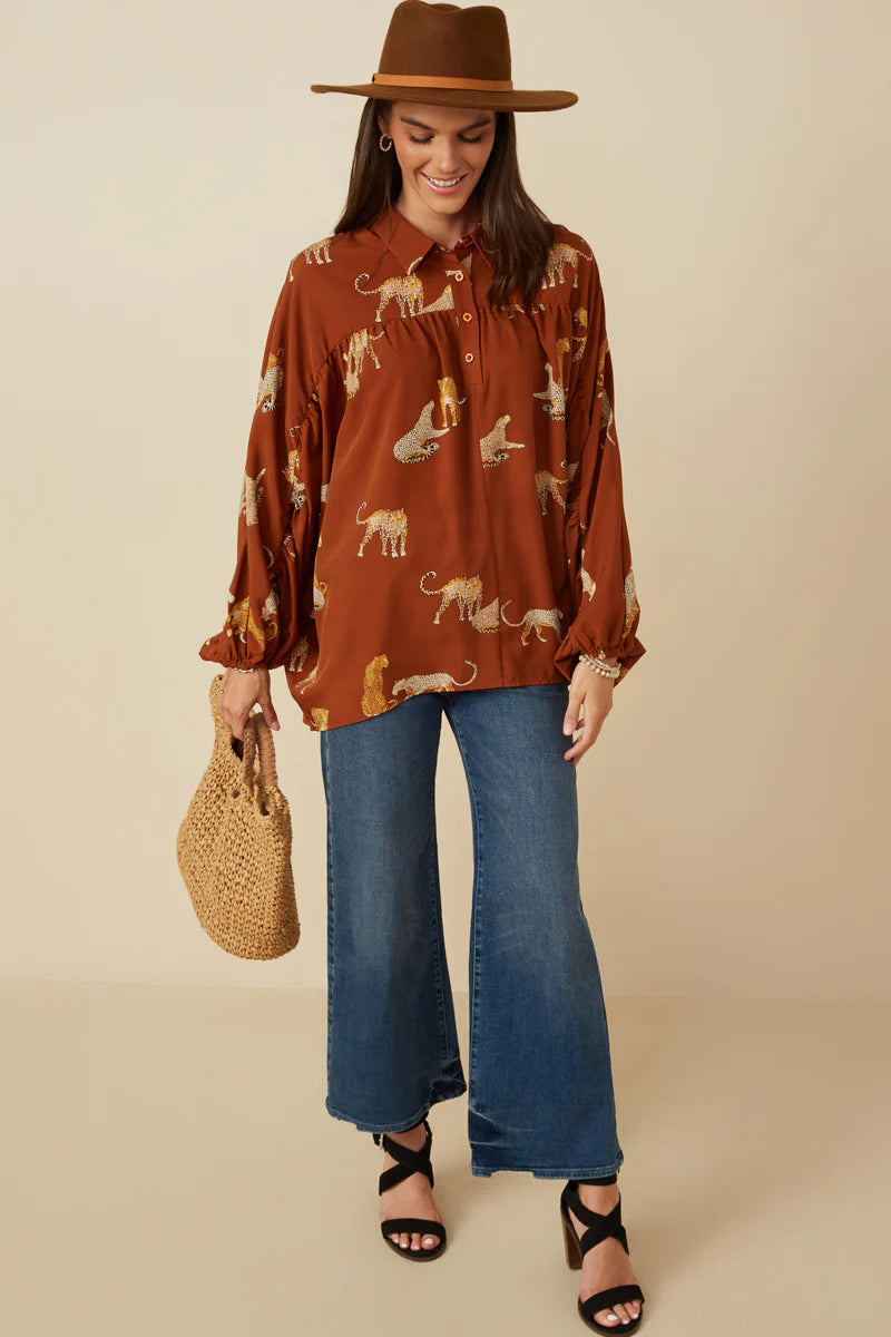 Mommy & Me Cheetah Print Dolman Sleeve Collared Top