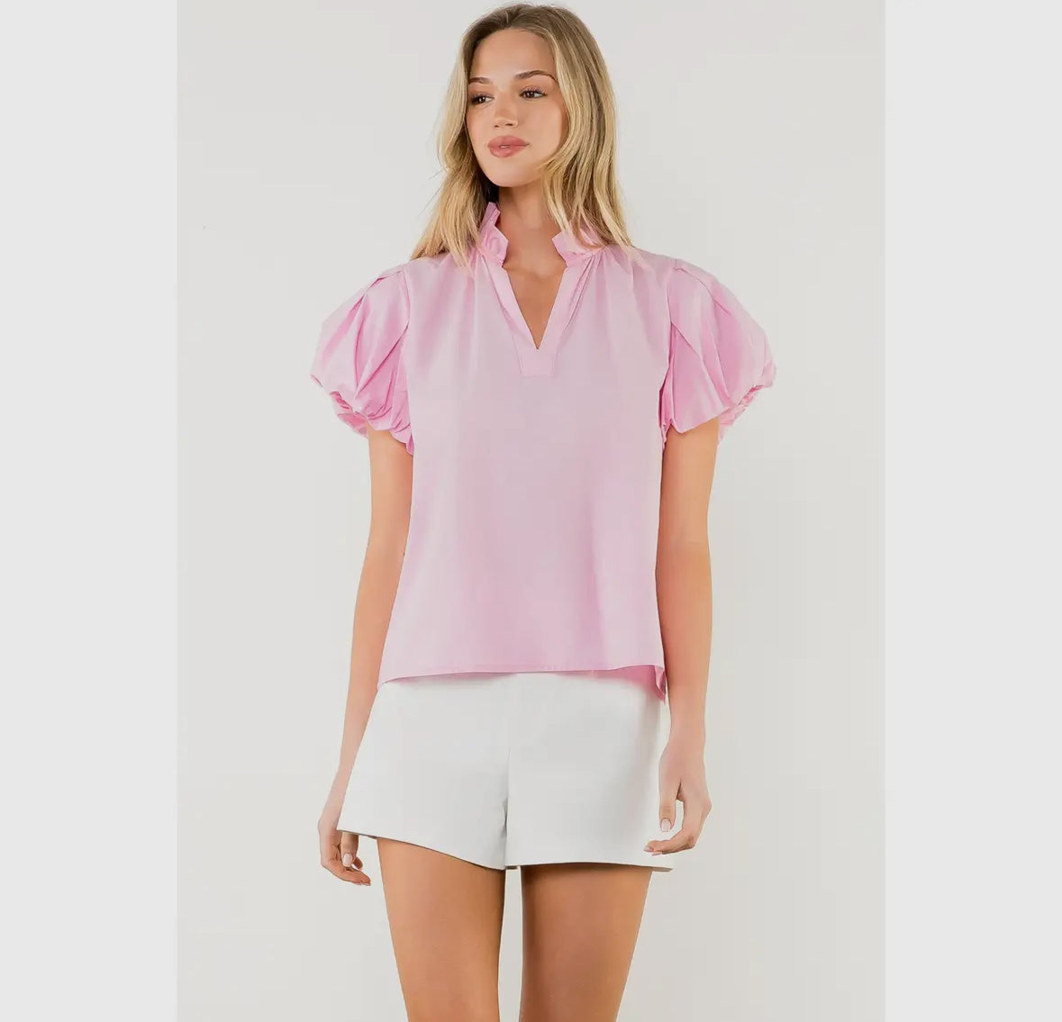 Pink Puff Sleeve Blouse
