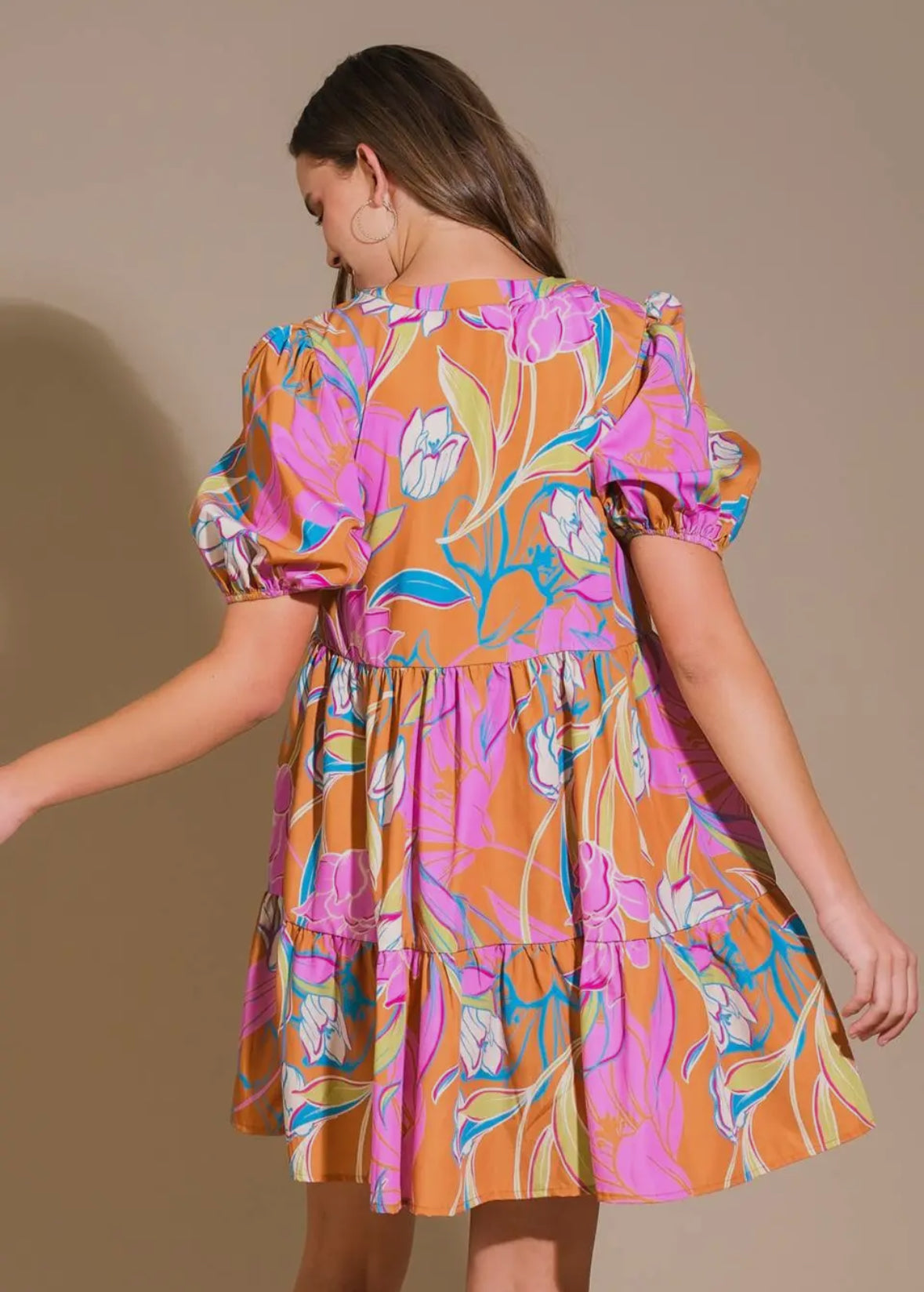 Button Bodice Pink Floral Dress