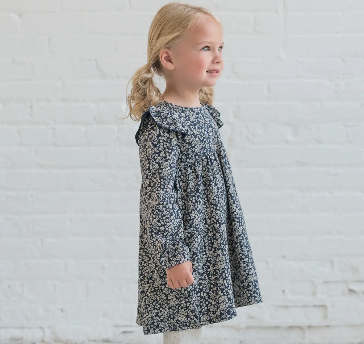 Mika Chicory Navy Ruffle Long Sleeve Dress