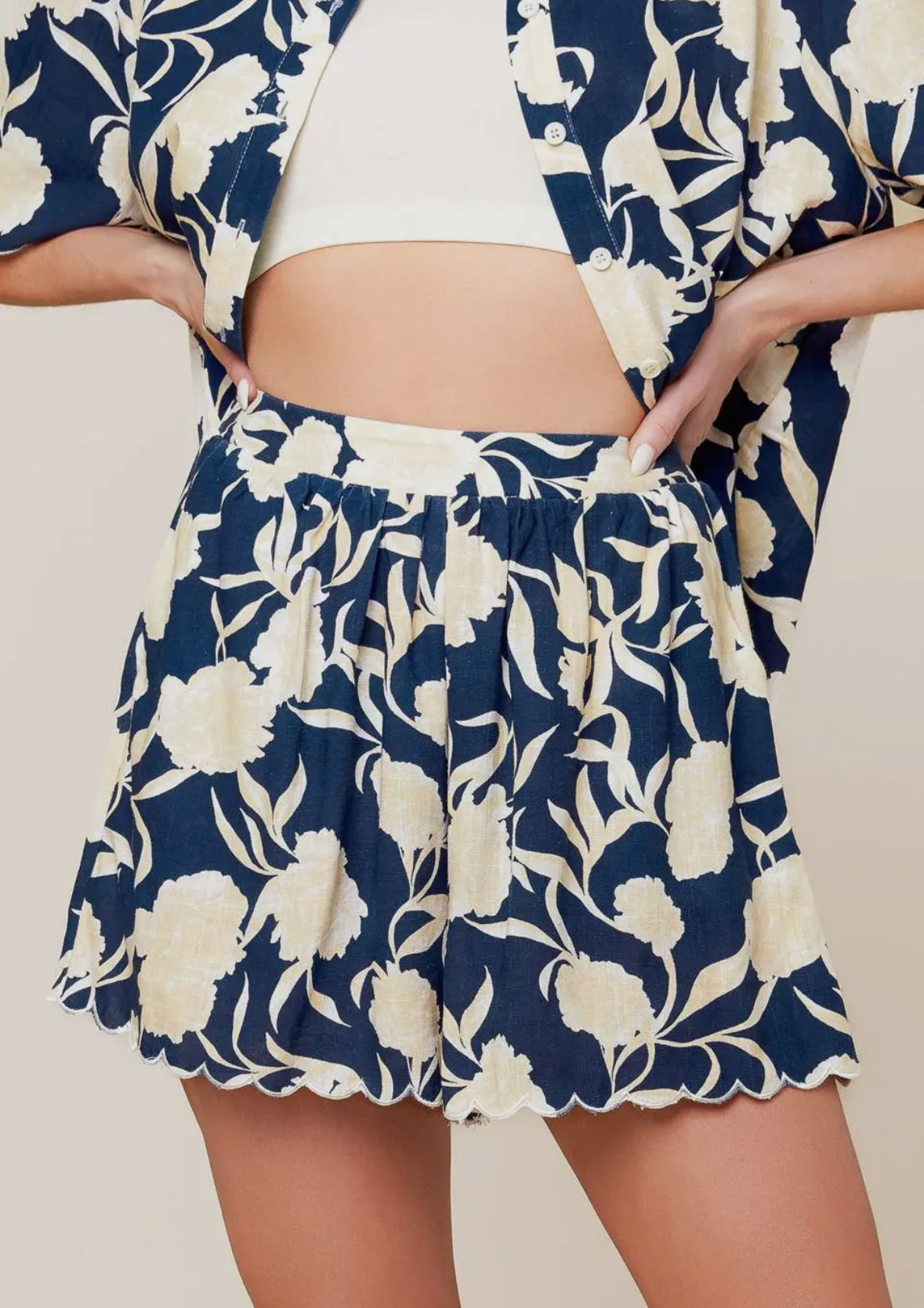 Navy Floral Scalloped Edge Set
