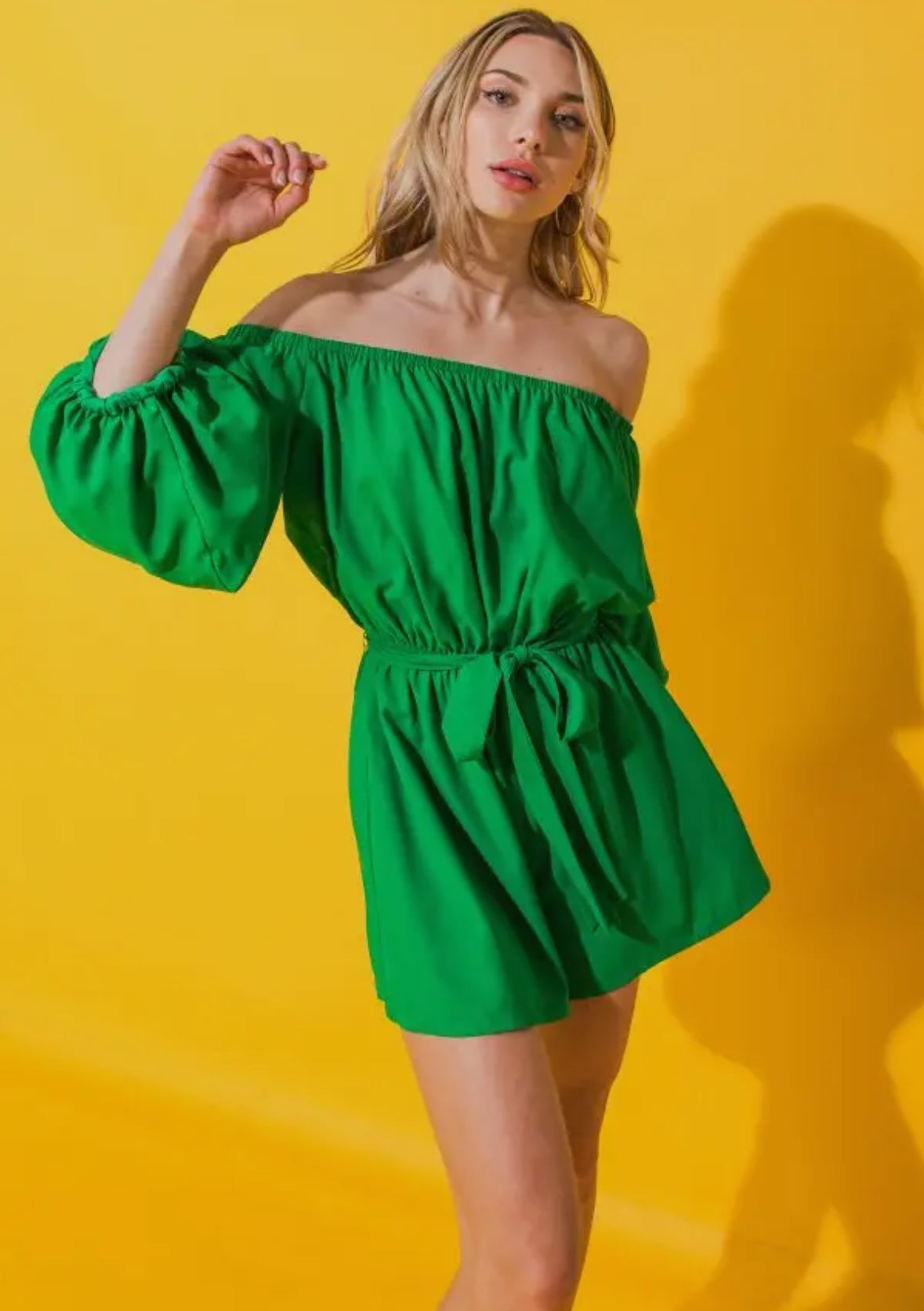 Kelly Green Off The Shoulder Romper