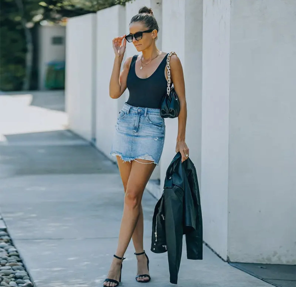 Distressed Raw Hem Mini Skirt