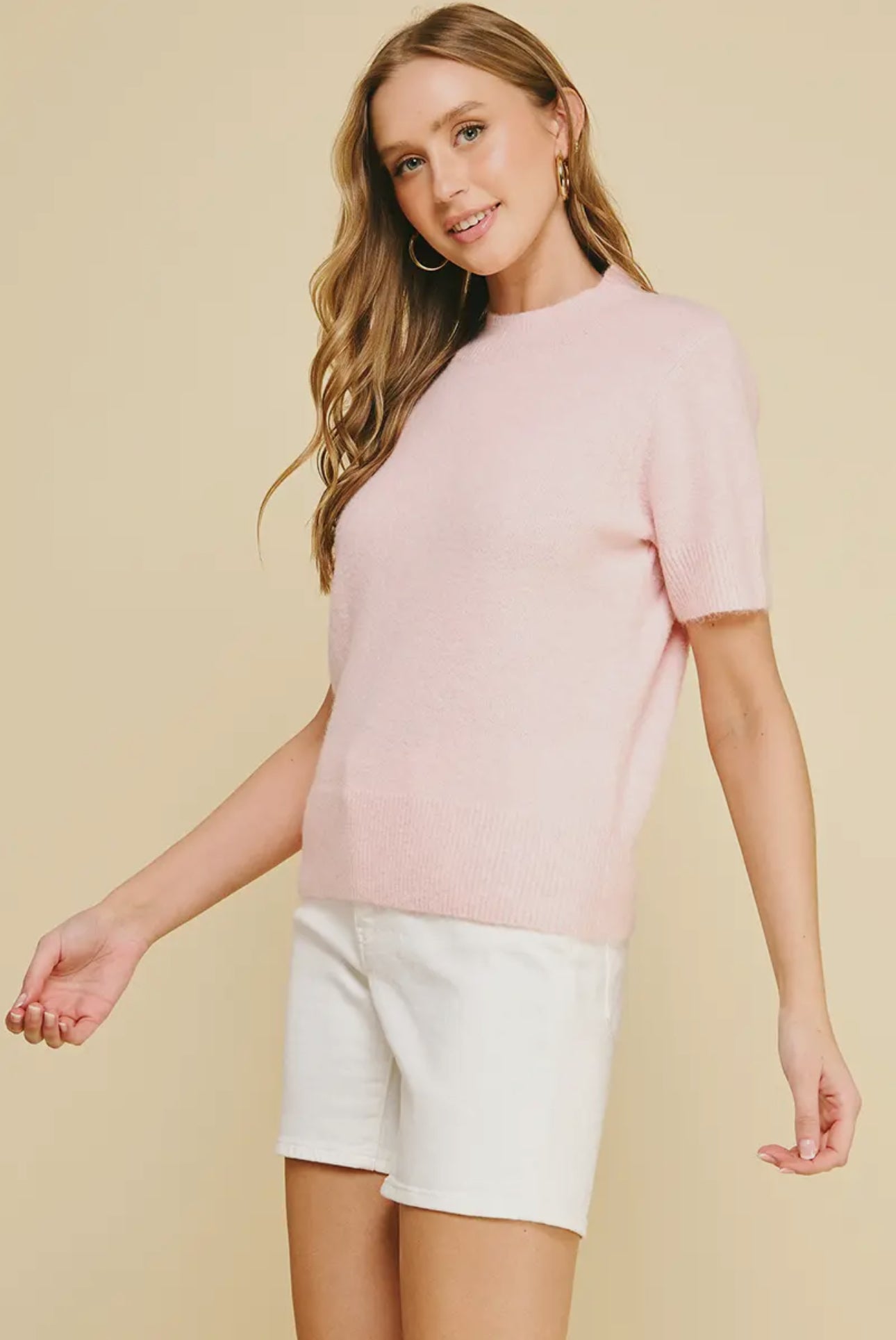 Soft Yarn Short Sleeve Sweater Top