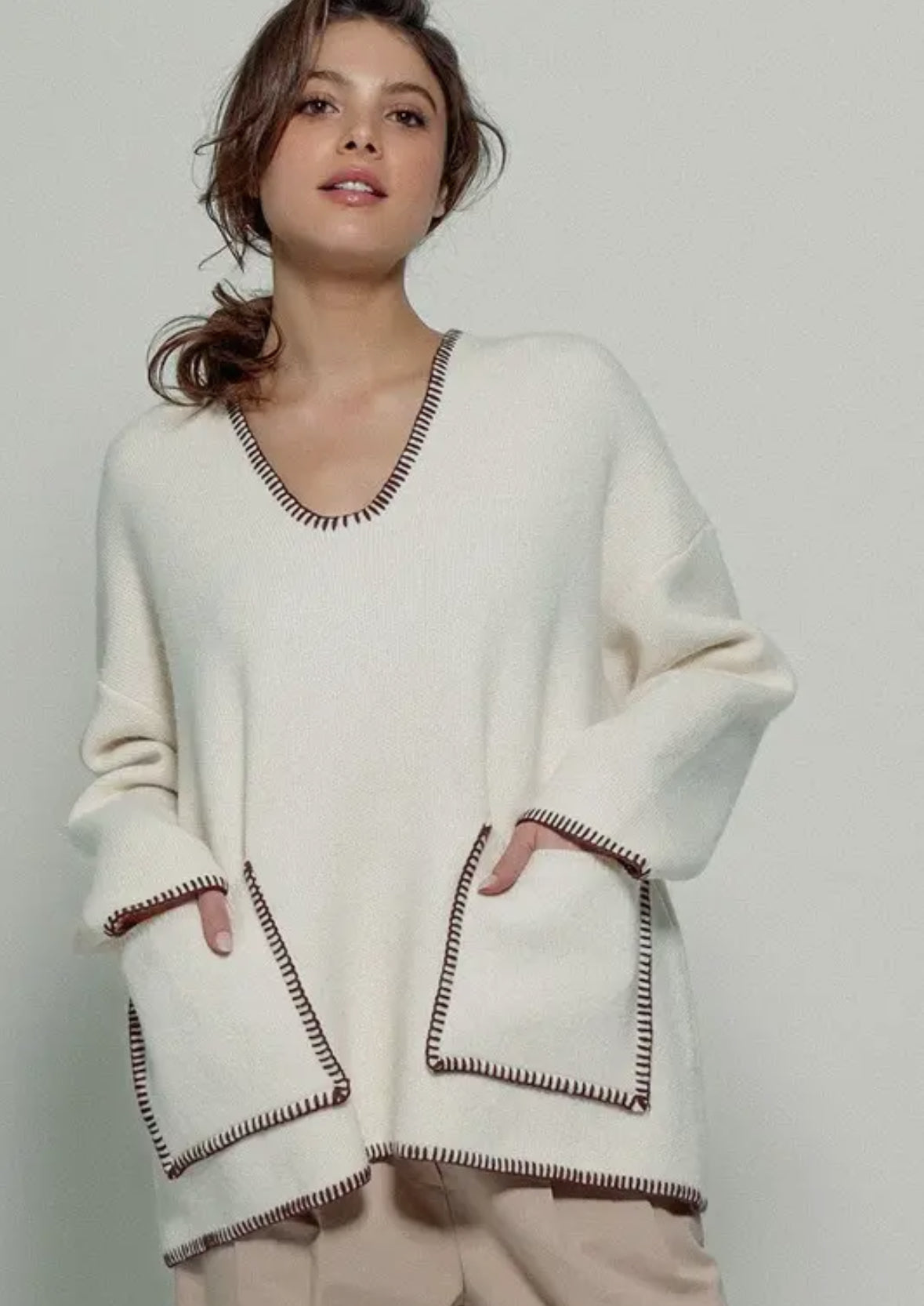 Ivory Aura Knit Stick Detail Pullover