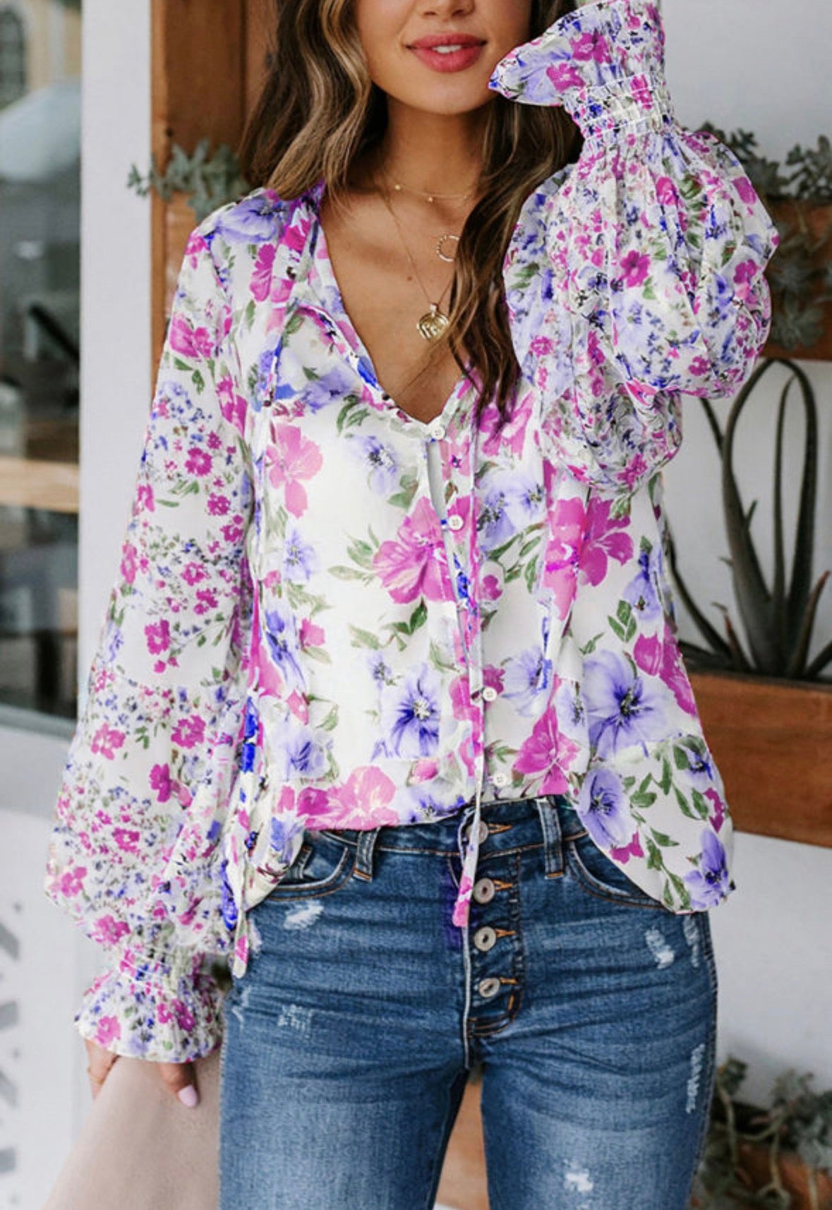 Casual Cakewalk Floral Smocked Blouse
