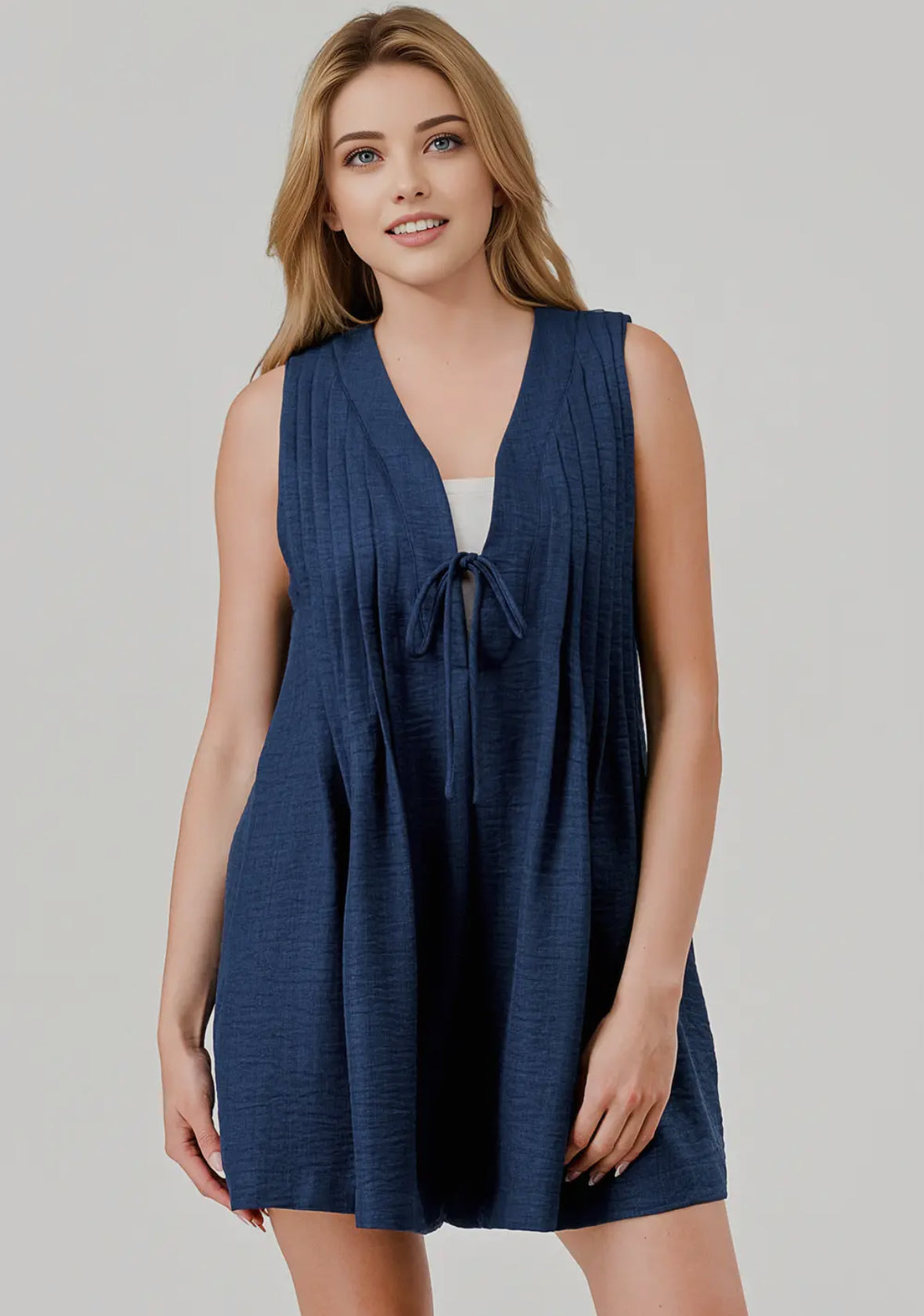 Emmy Pleated Tie Front Romper