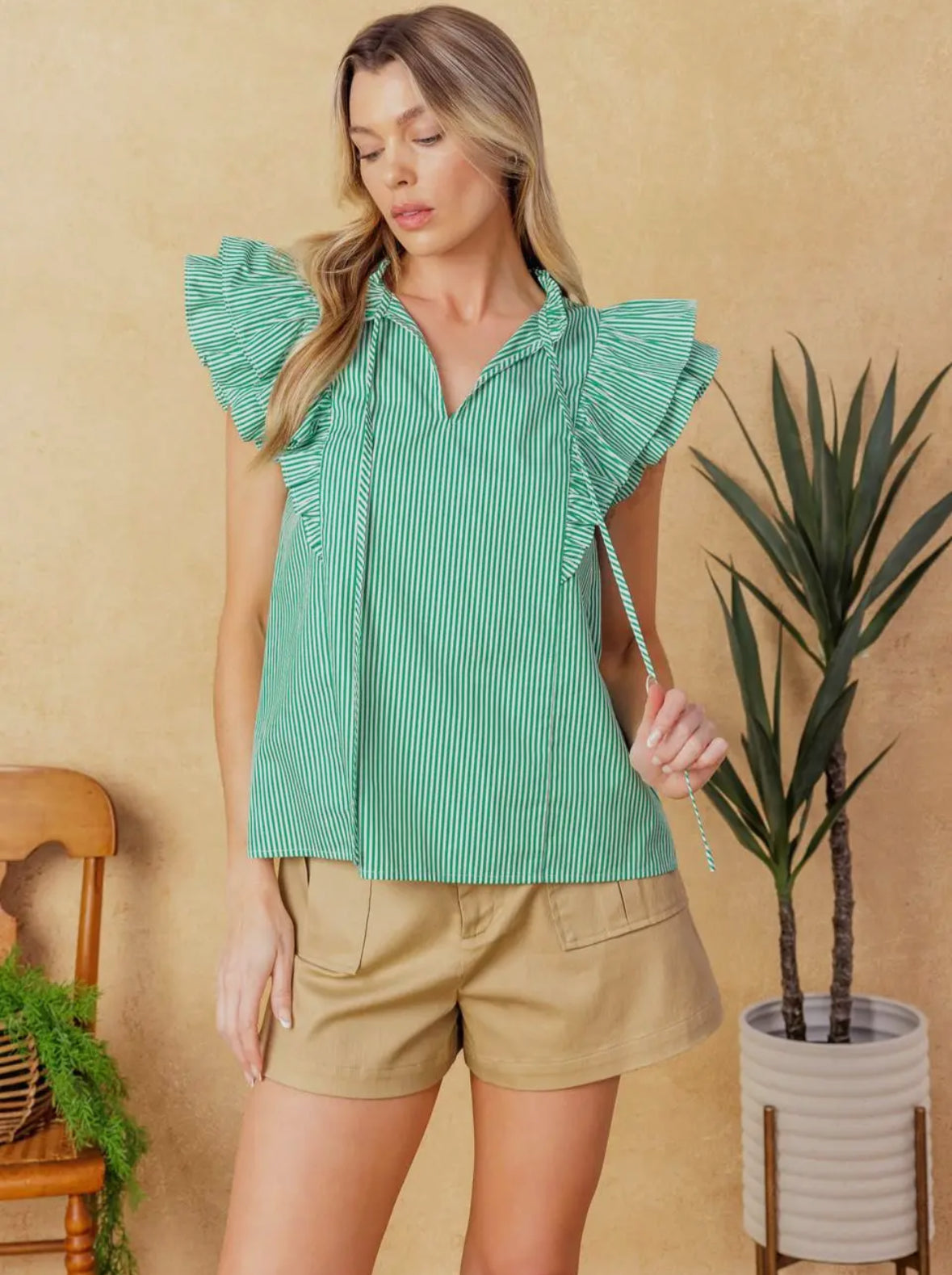 Striped Flutter Sleeve Top