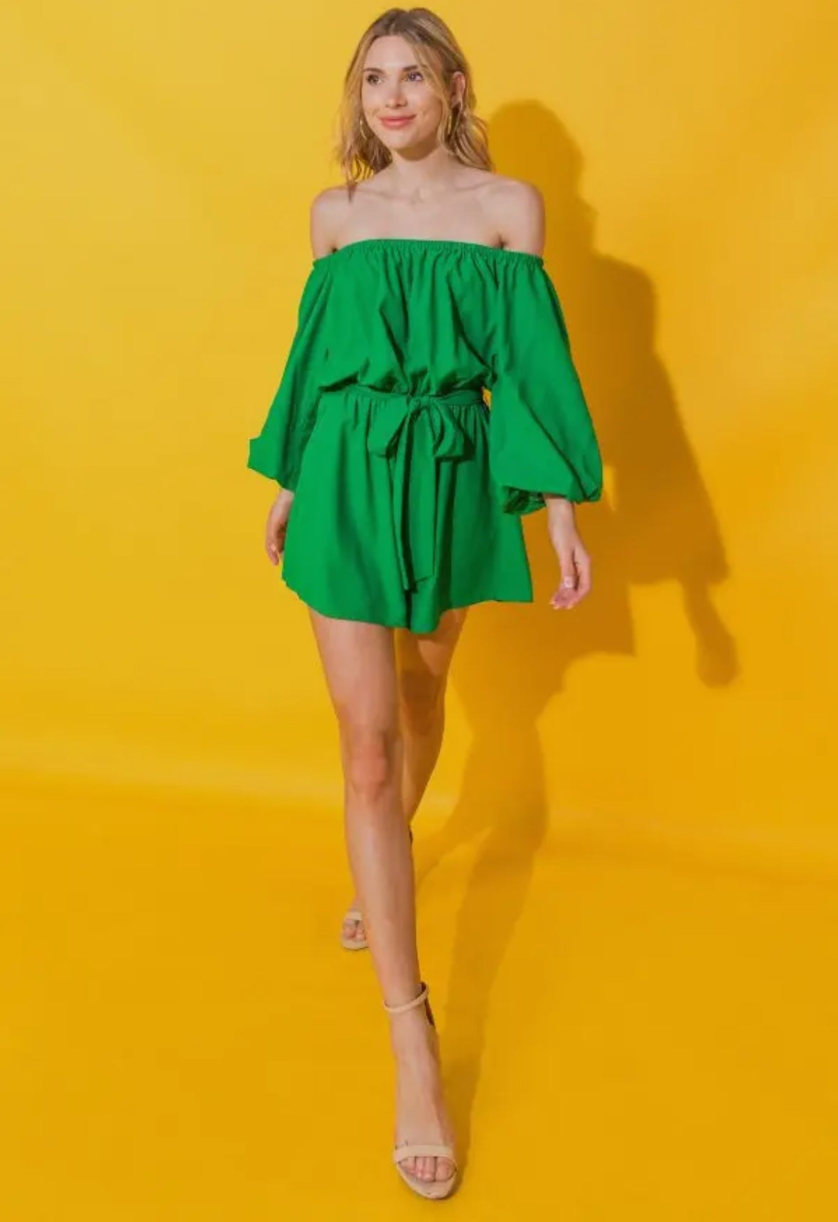 Kelly Green Off The Shoulder Romper