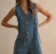 Denim Button Front Romper