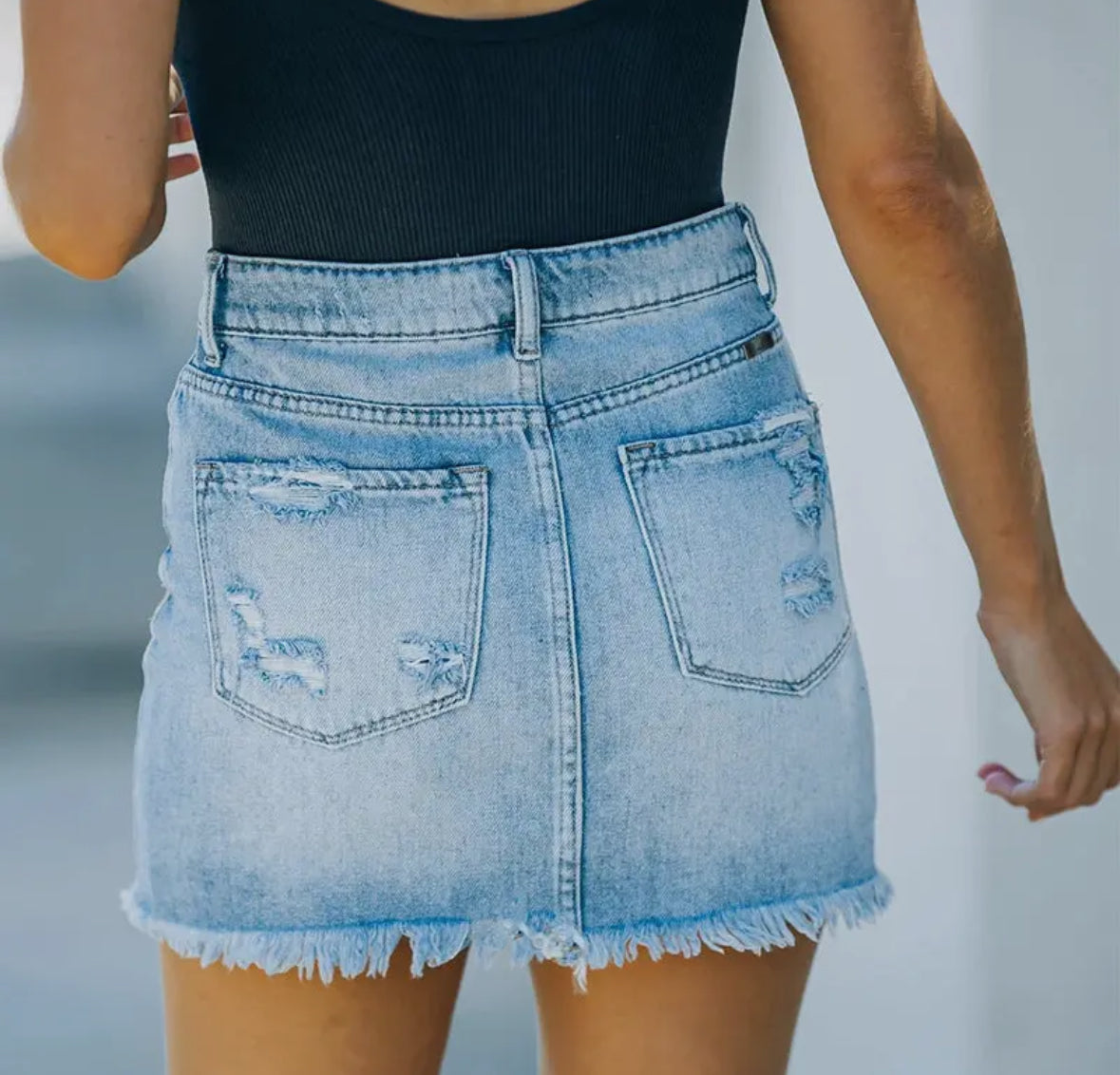 Distressed Raw Hem Mini Skirt