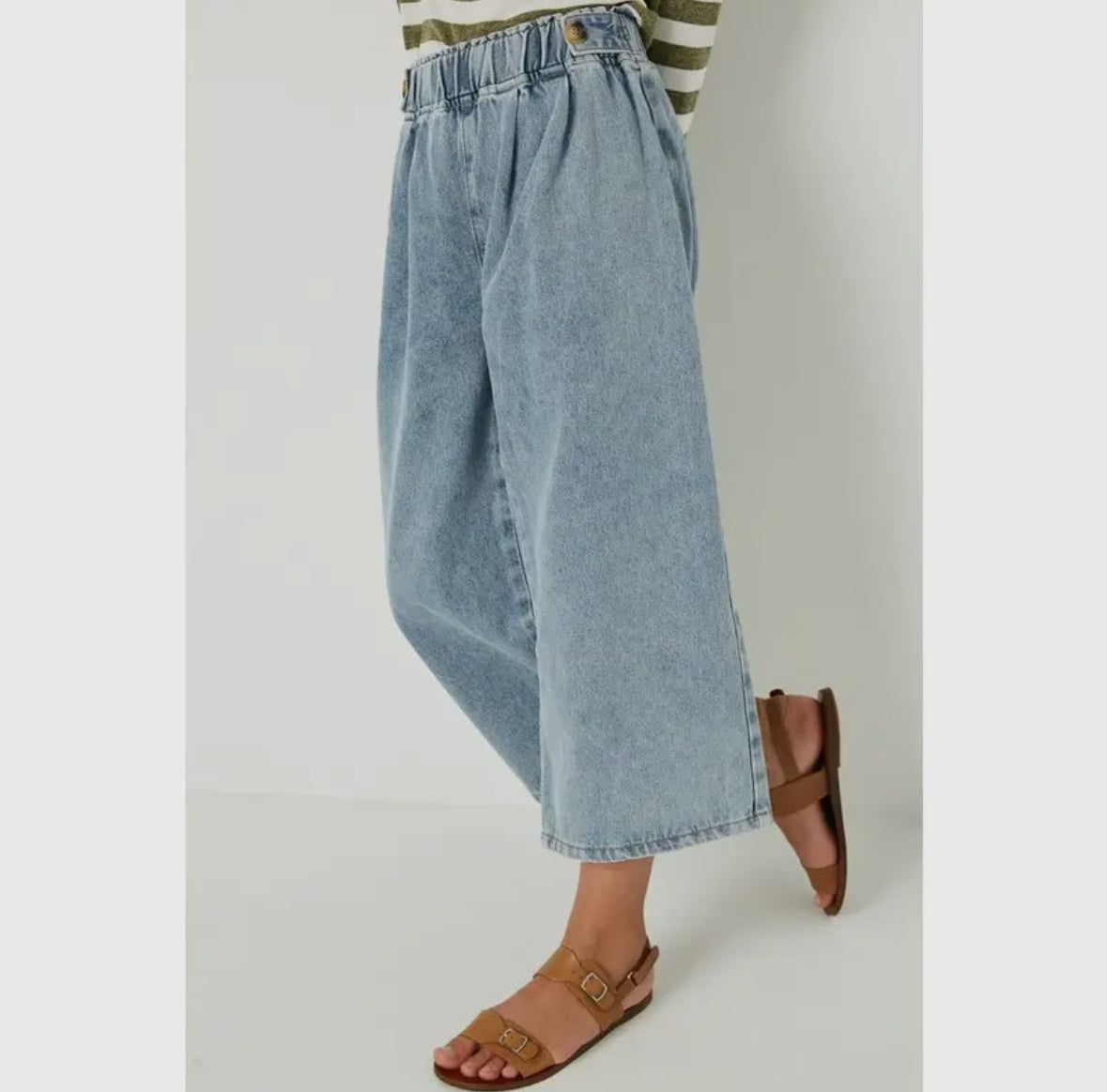 Girls Denim Cropped Paracute Pants