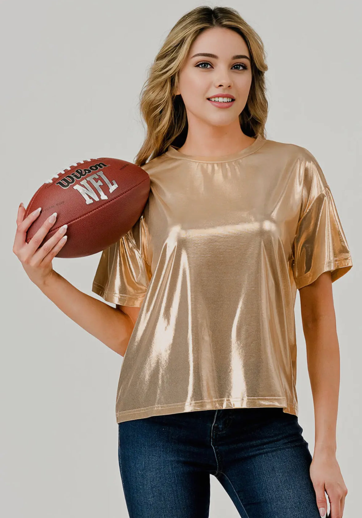 Game Day Metallic Gold Top