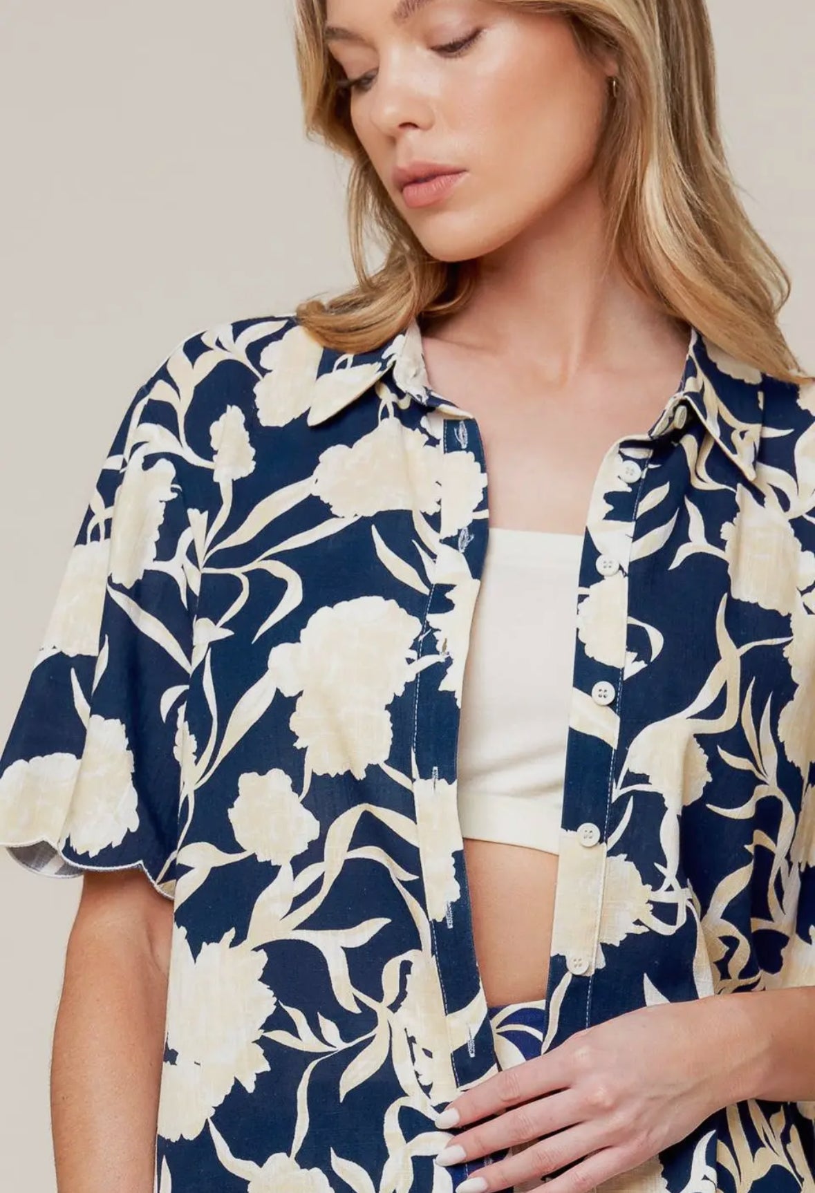 Navy Floral Scalloped Edge Set