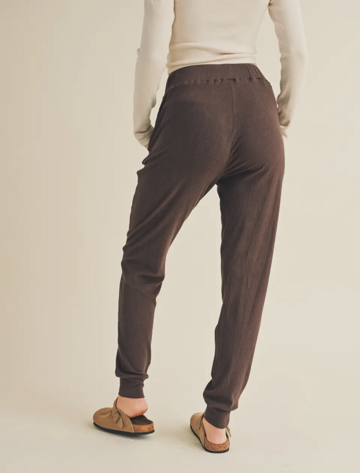 Chocolate Brown Brushed Rib Joggers