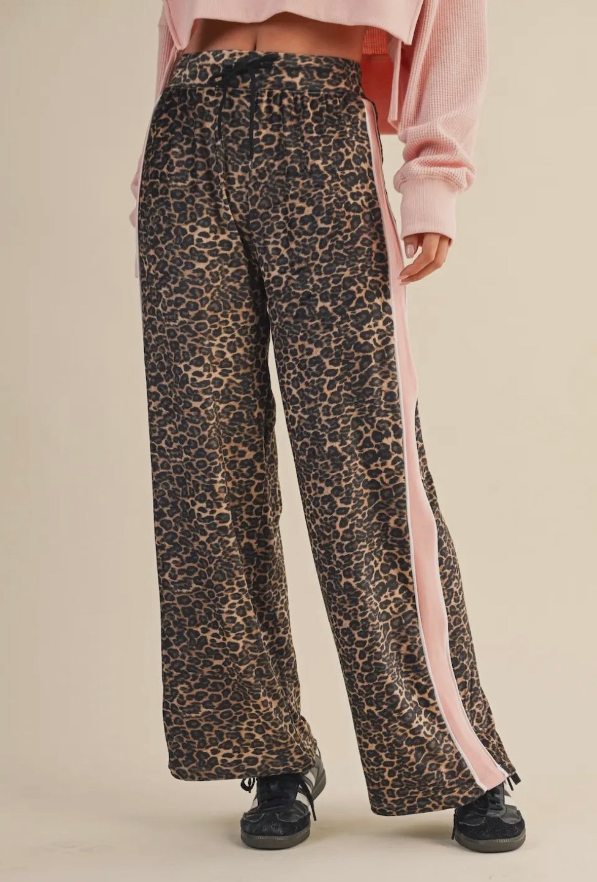 Leopard Print Velour Track Pants