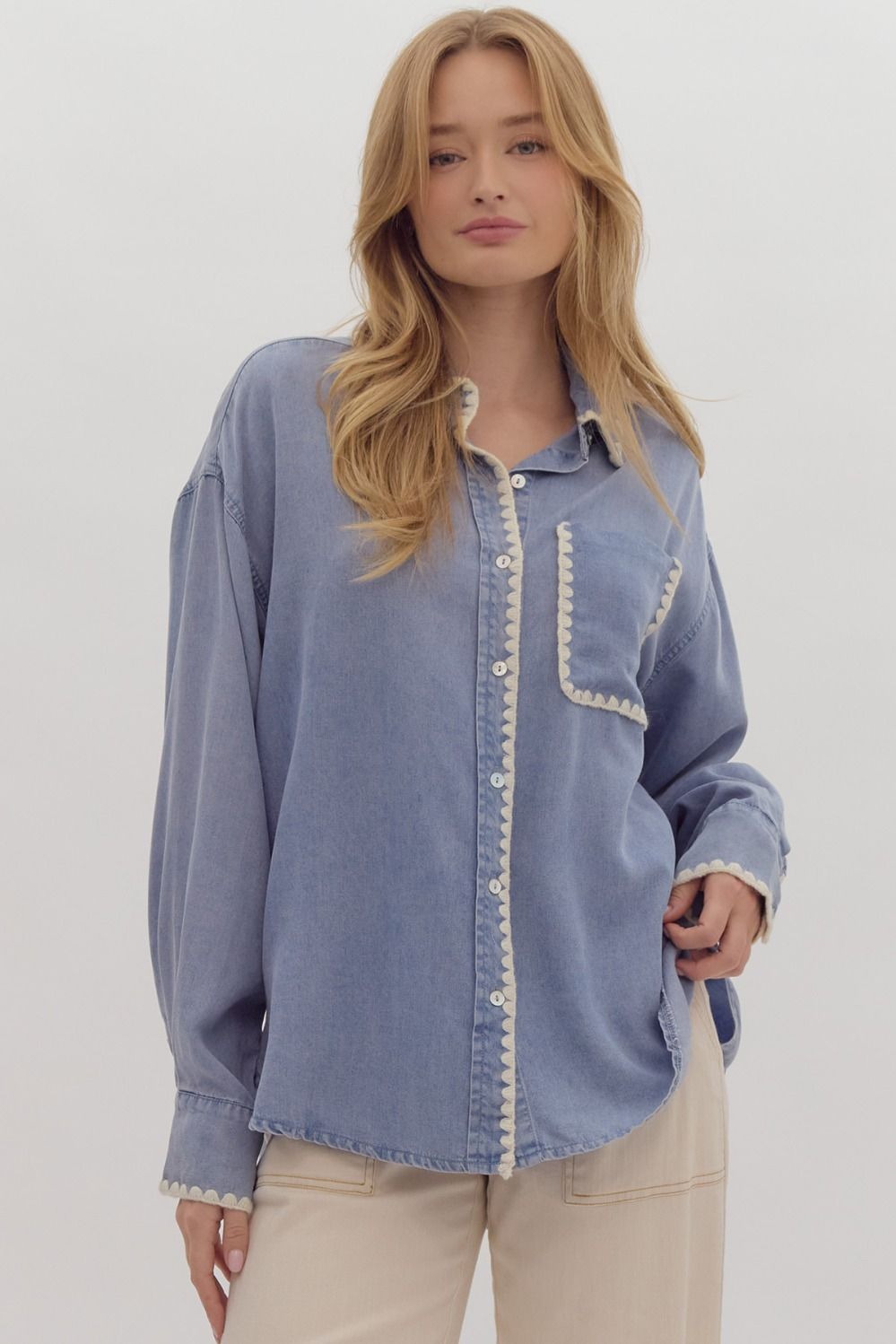 Chambray Stitch Detail Button Up