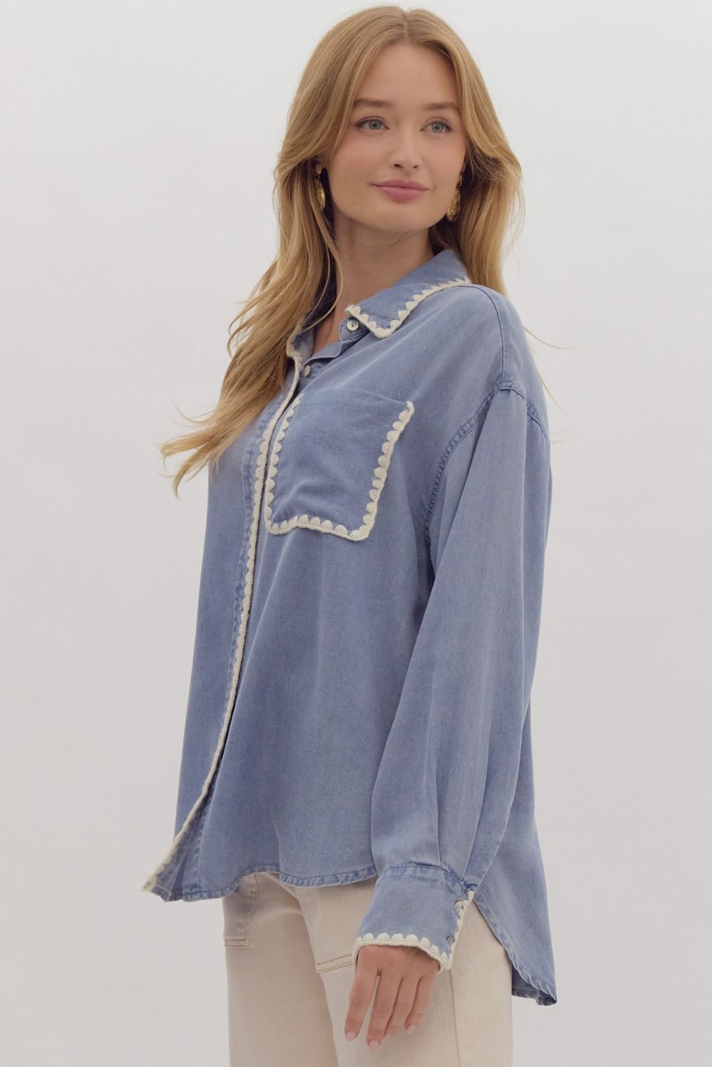 Chambray Stitch Detail Button Up
