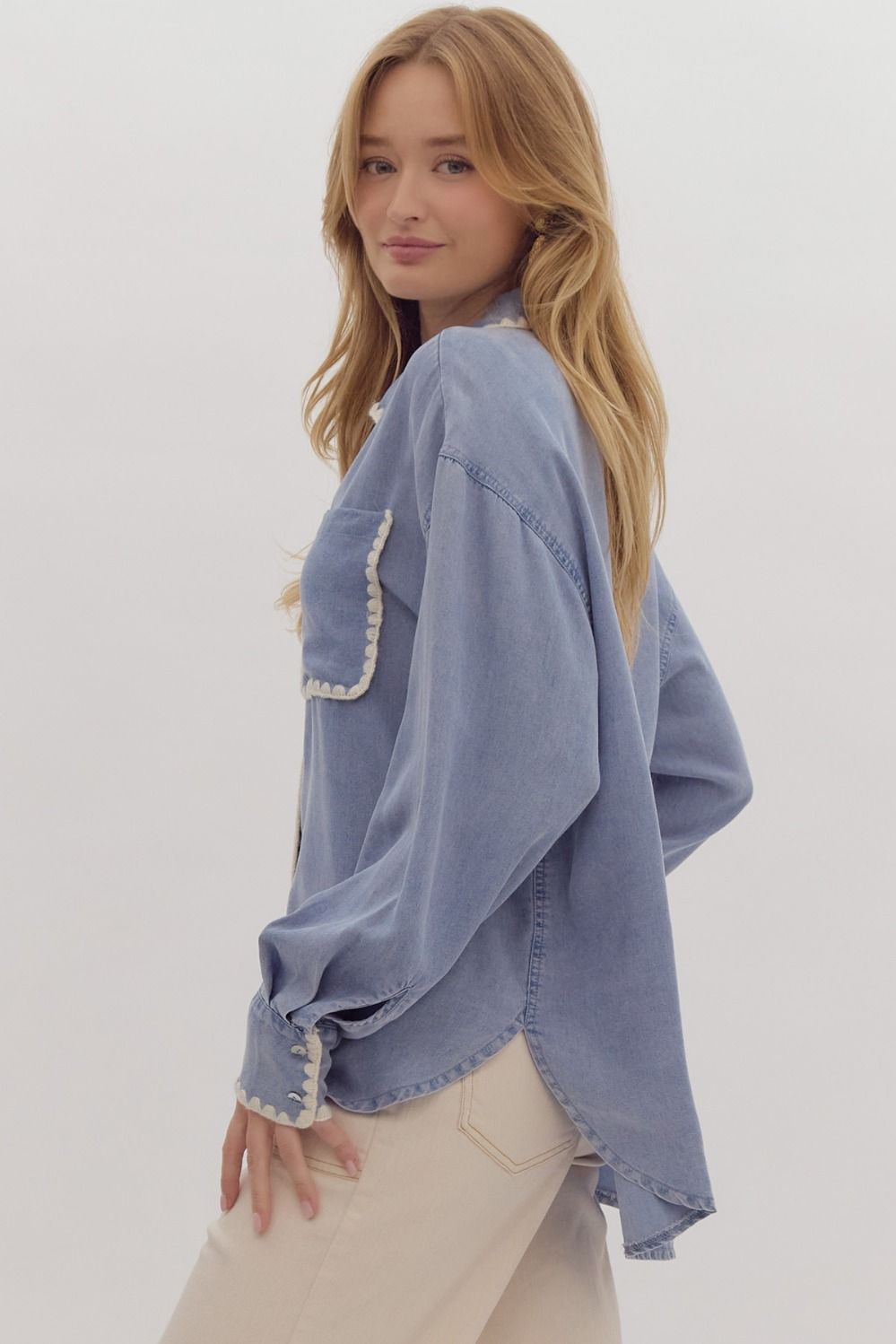 Chambray Stitch Detail Button Up