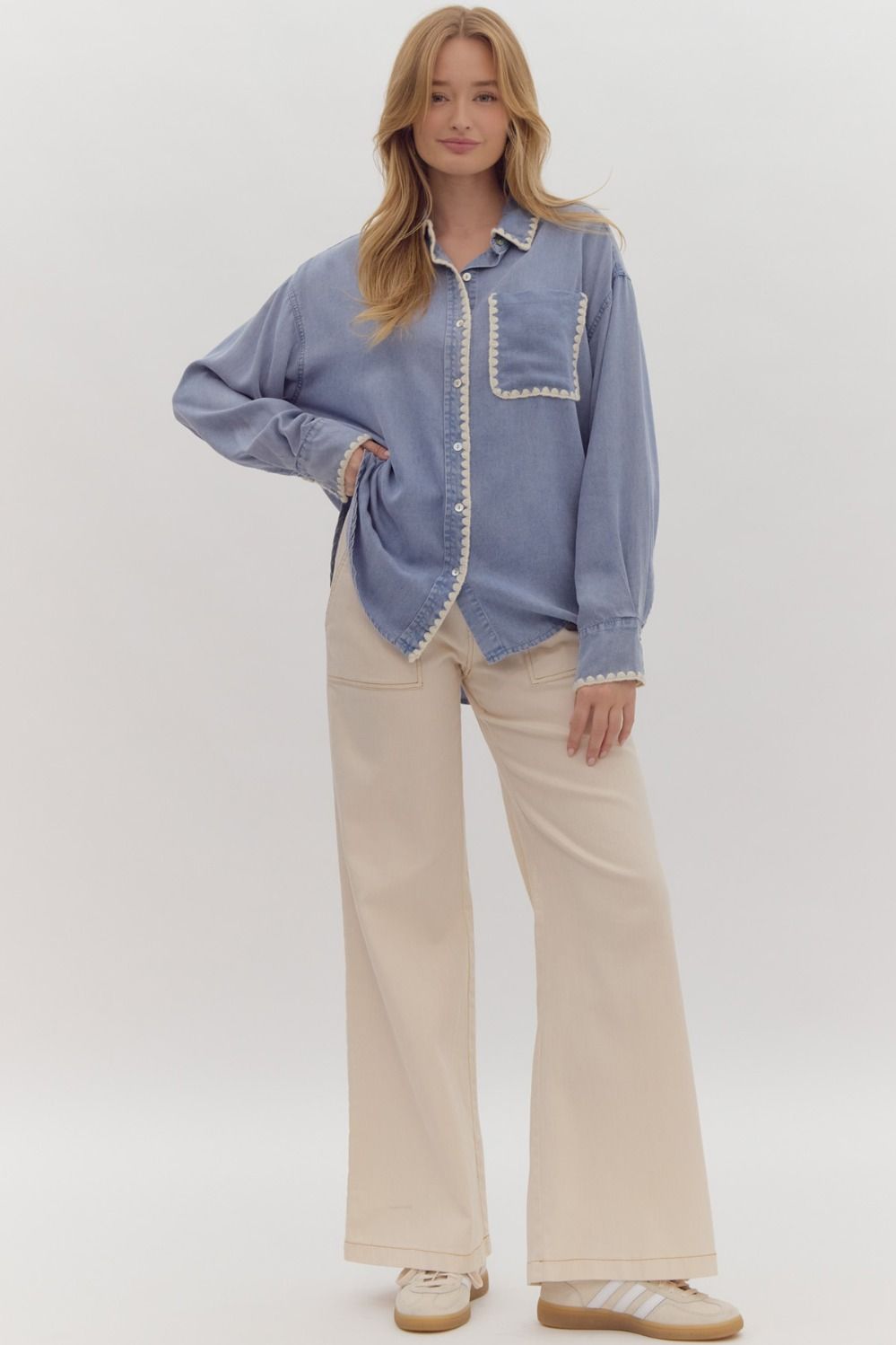 Chambray Stitch Detail Button Up