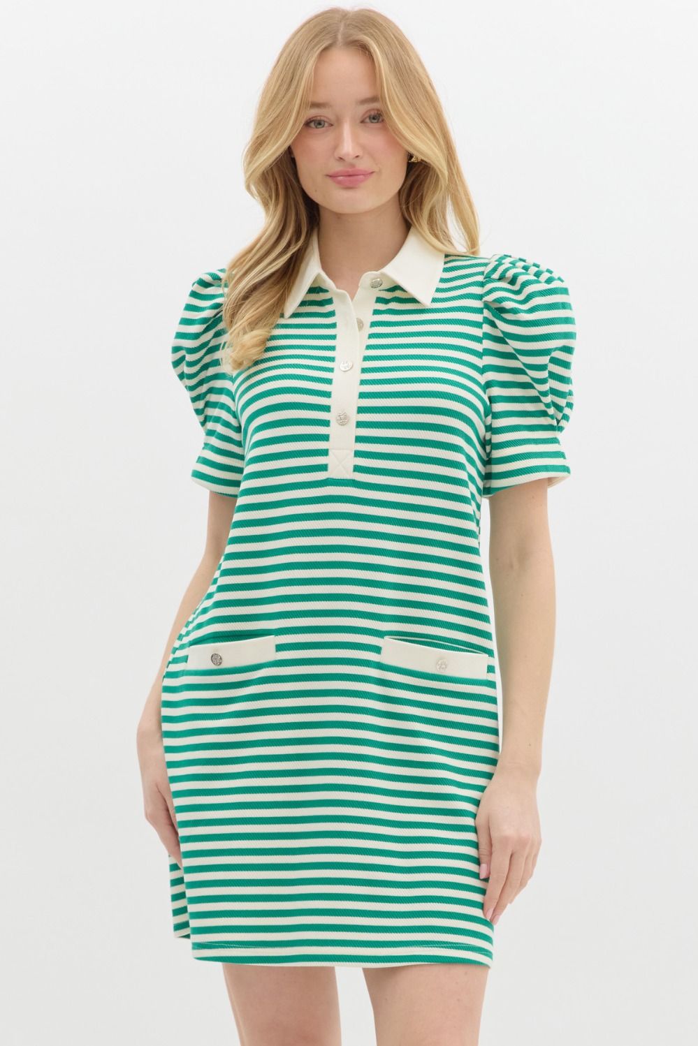 Jersey Knit Green Striped Dress
