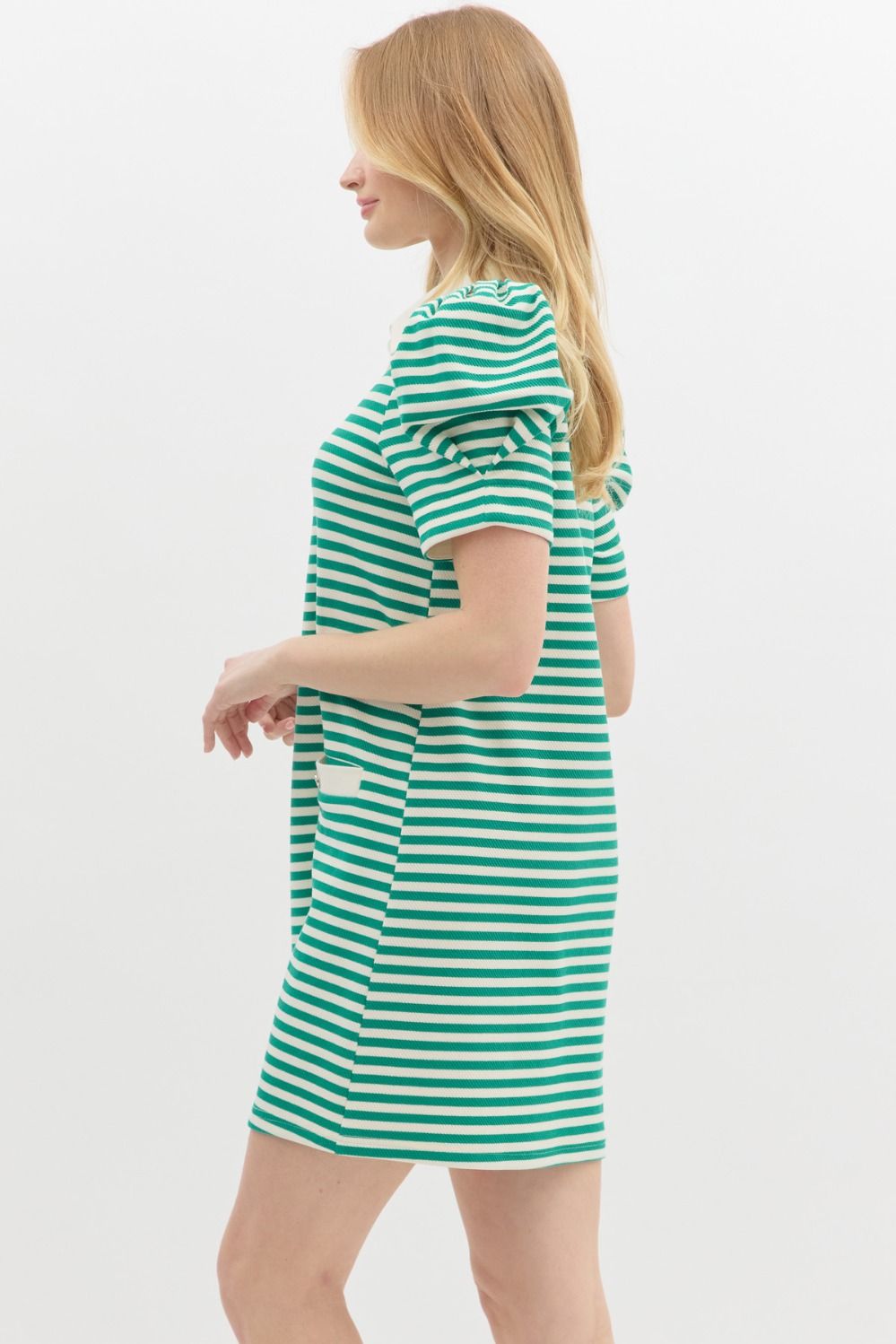 Jersey Knit Green Striped Dress