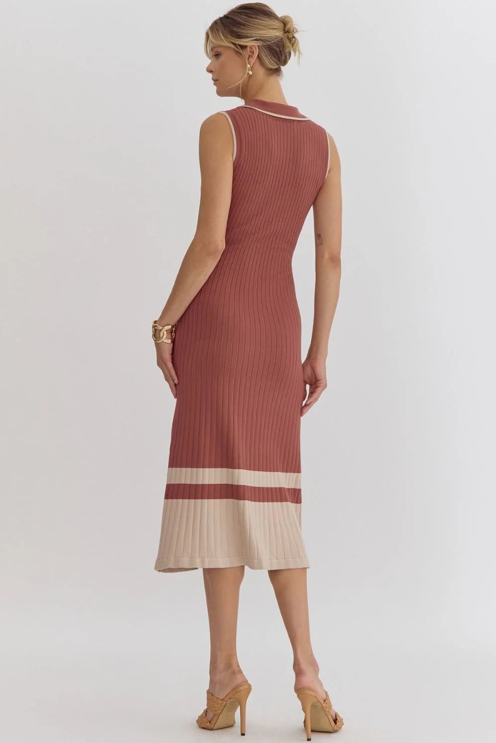 Ribbed Cinnamon Collared Midi Dress