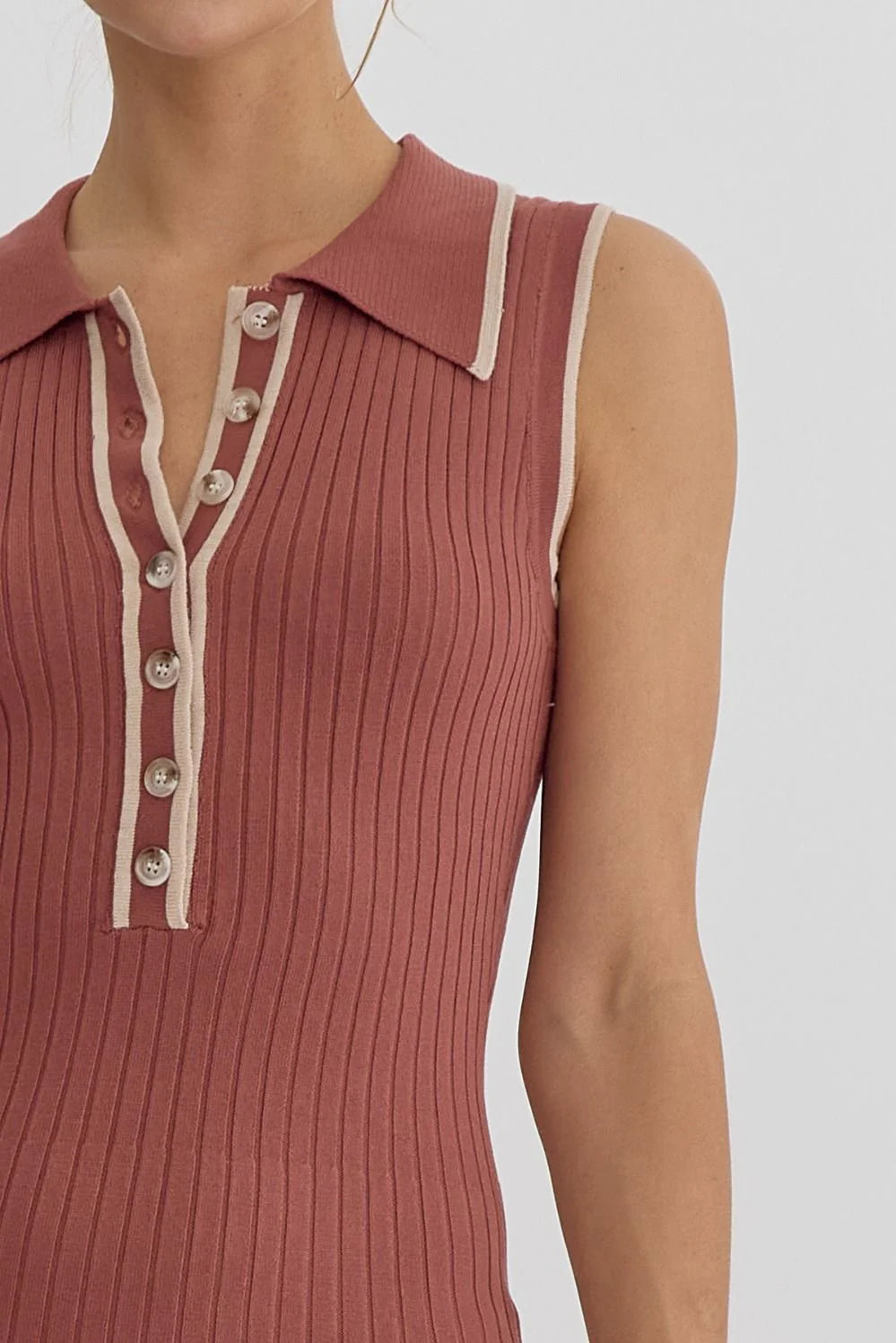 Ribbed Cinnamon Collared Midi Dress