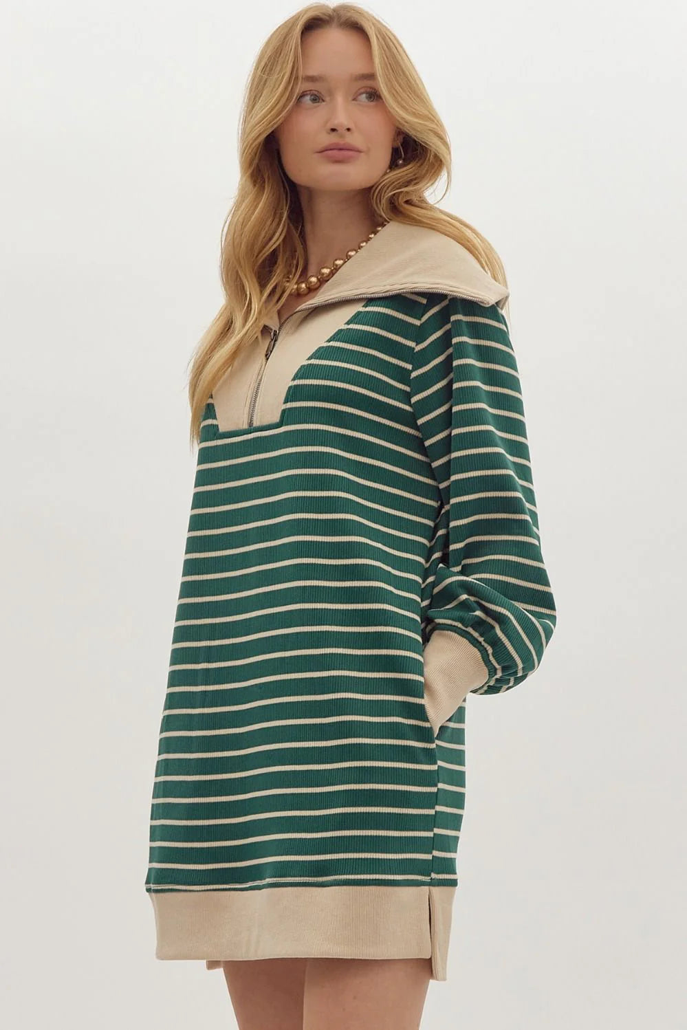 Hunter Green Oversized Collar Zip Dress