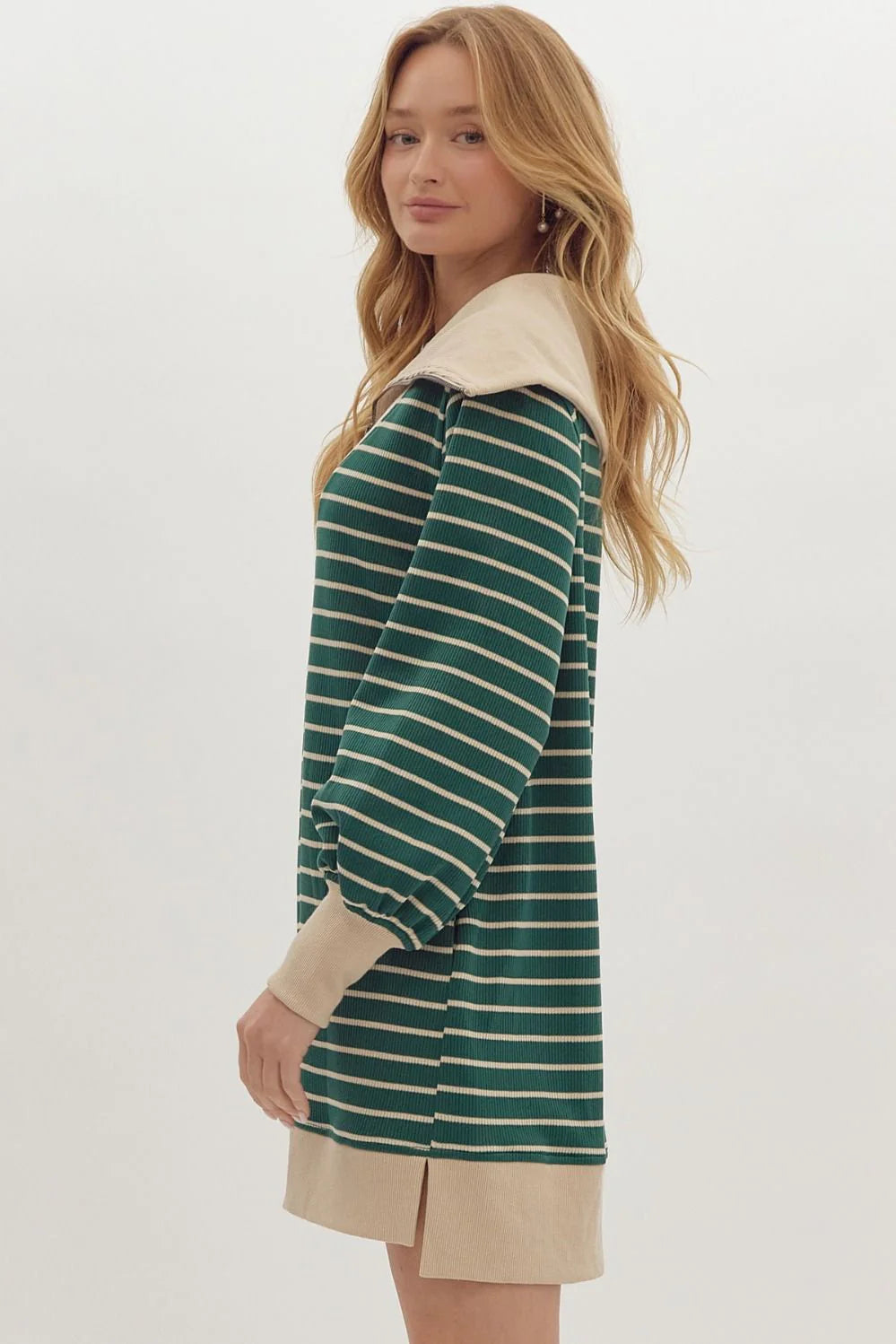 Hunter Green Oversized Collar Zip Dress