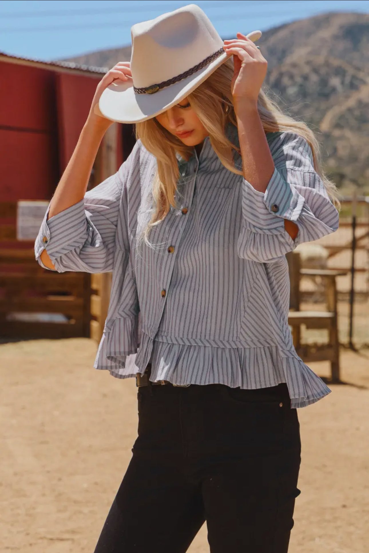 Striped Button-Up Ruffle Shirt