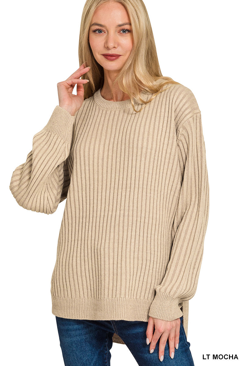 Curved Hem Two-Tone Sweater