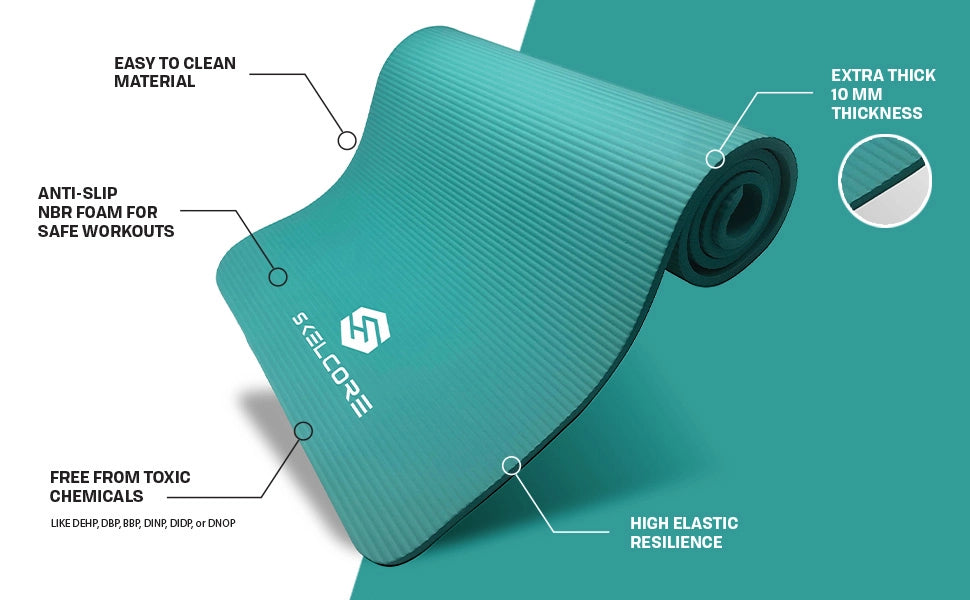 Extra Long Thick Exercise Mat with Carrying Strap - Teal