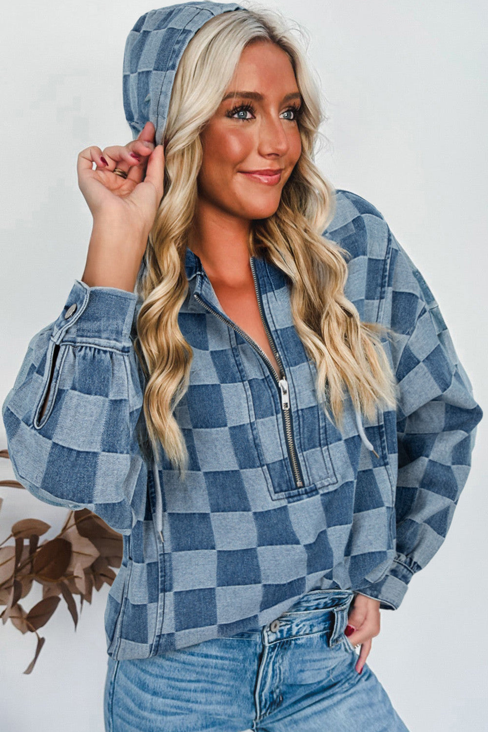 Denim Checkered Hoodie