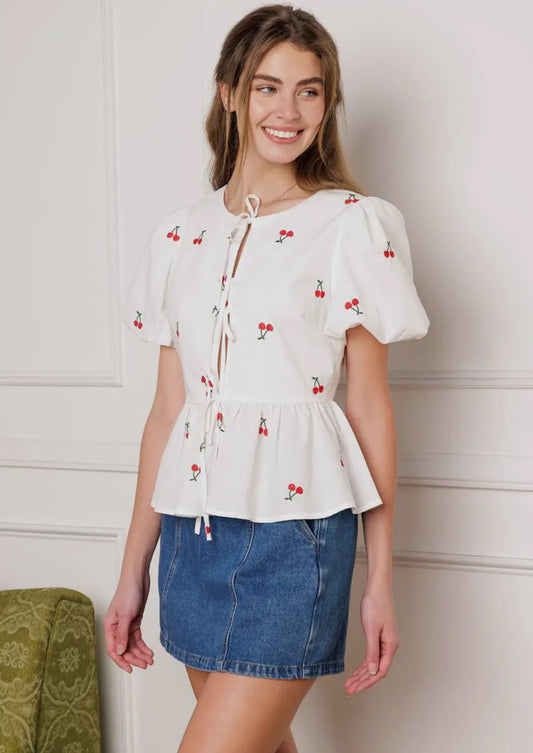 Cherry Peplum Top