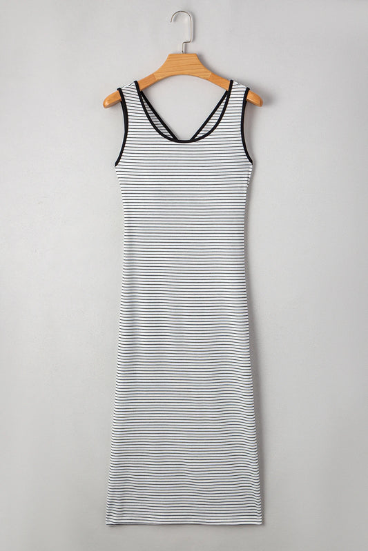 Criss Cross Back Striped Midi Dress
