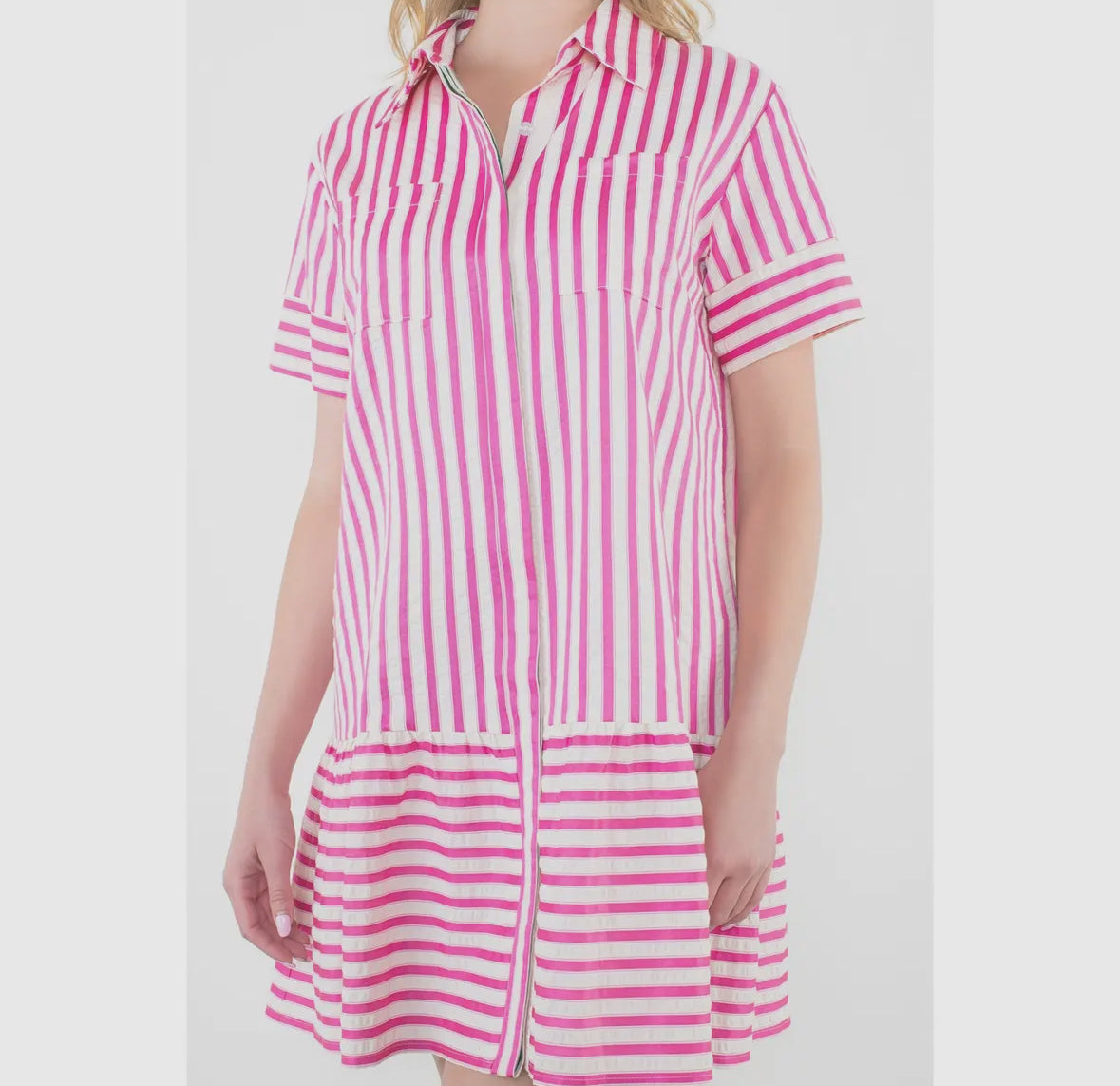 Pink Button Down Striped Dress