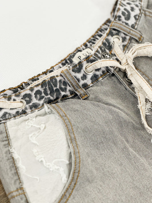 Loepard Patchwork Denim Wide Leg Jean