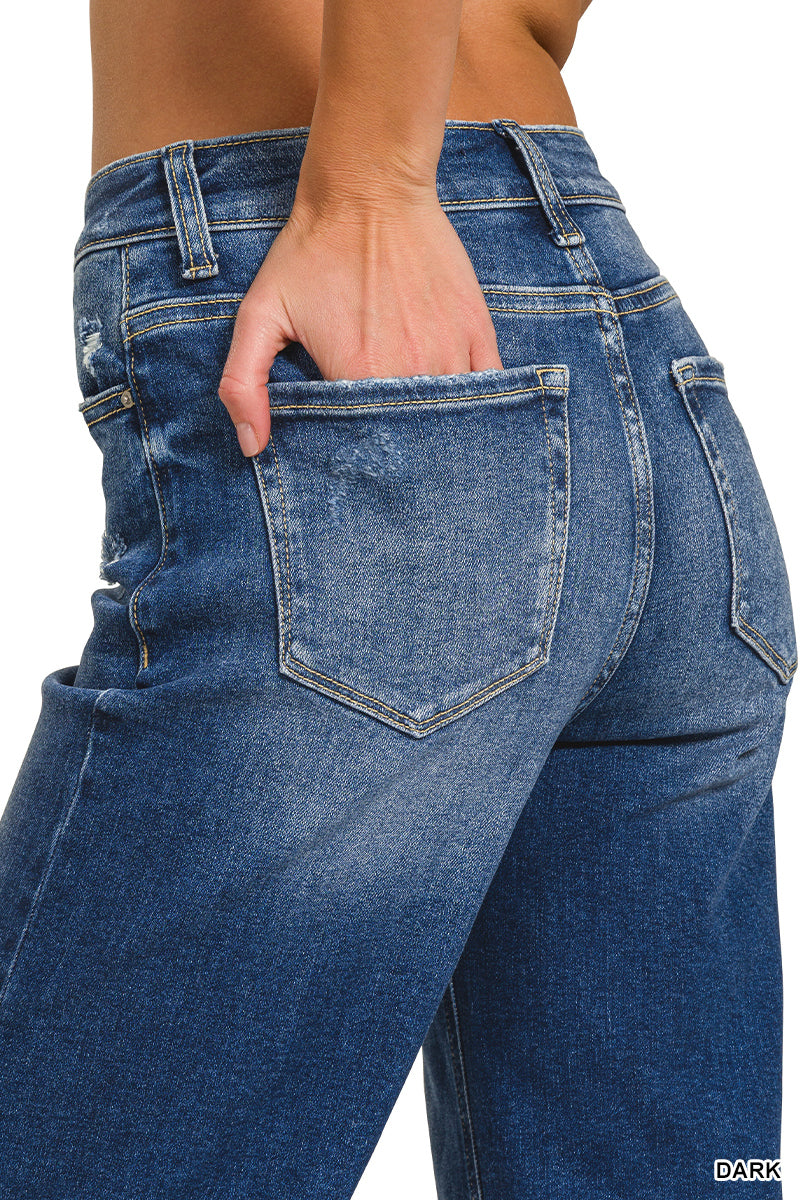 Distressed Raw Hem Denim Jeans