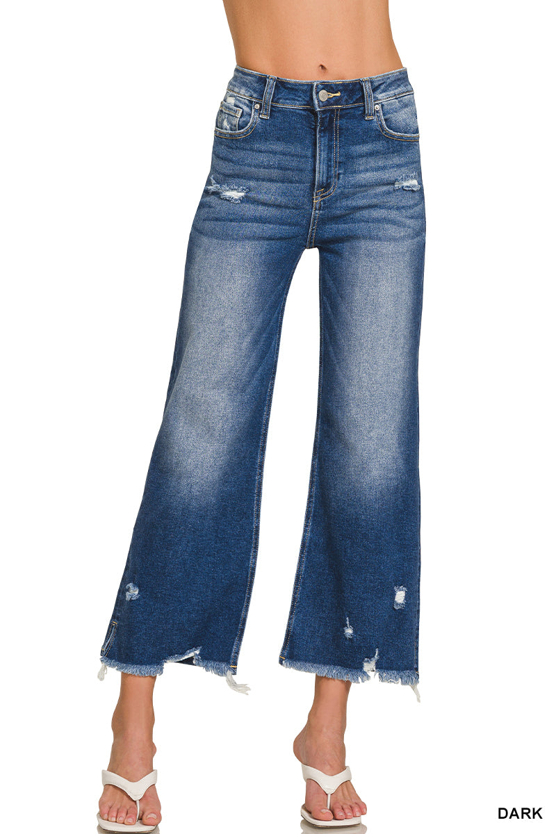 Distressed Raw Hem Denim Jeans