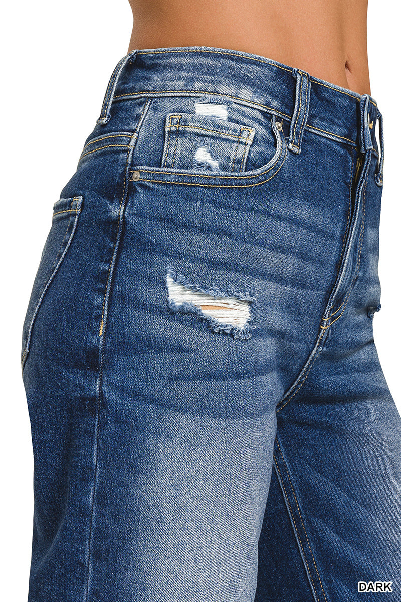 Distressed Raw Hem Denim Jeans