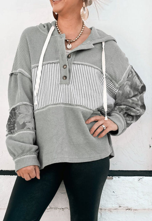 Waffle Knit Patchwork Hoodie