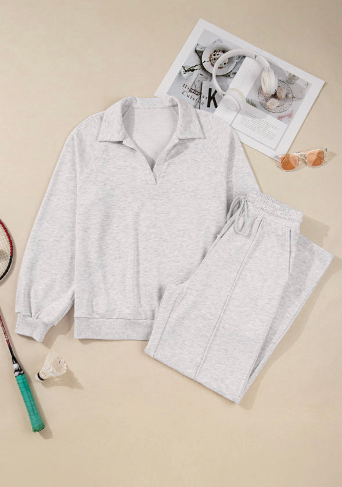 Gray Polo Top + Pants Set